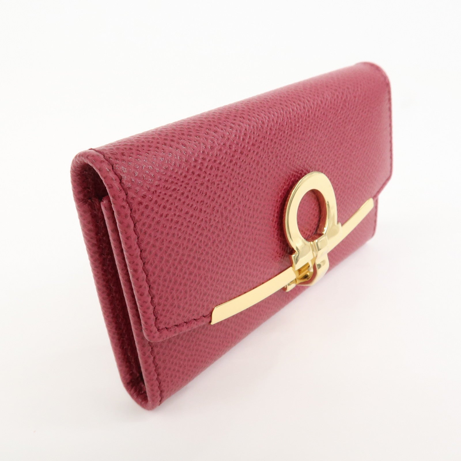 Ferragamo Gancini Leather 6 Ring Key Chain Key Case Red Gold