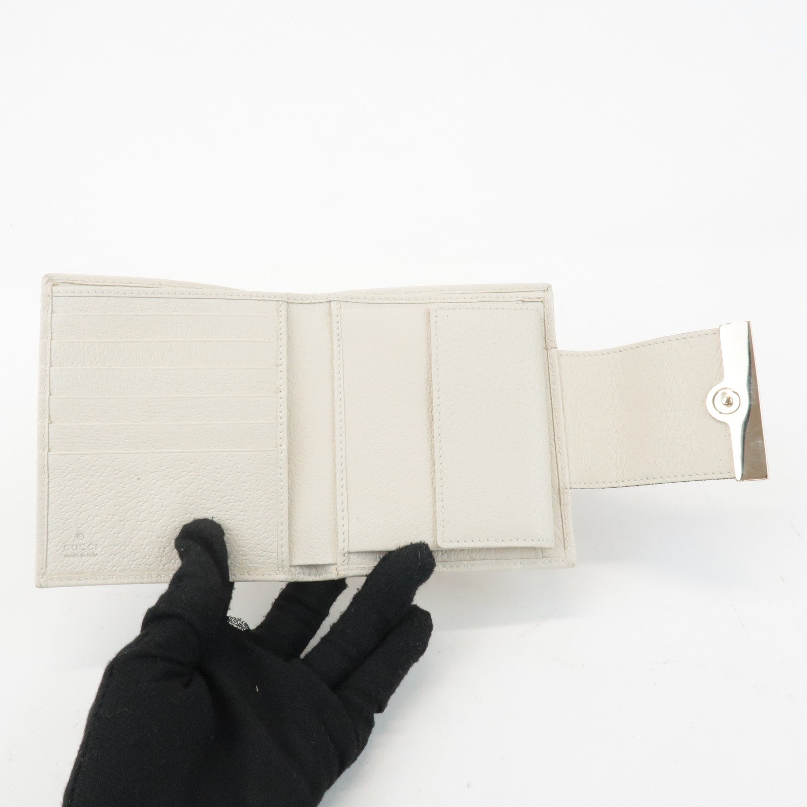 GUCCI Sherry GG Canvas Leather Bi-fold Wallet Beige Ivory 181669 Used