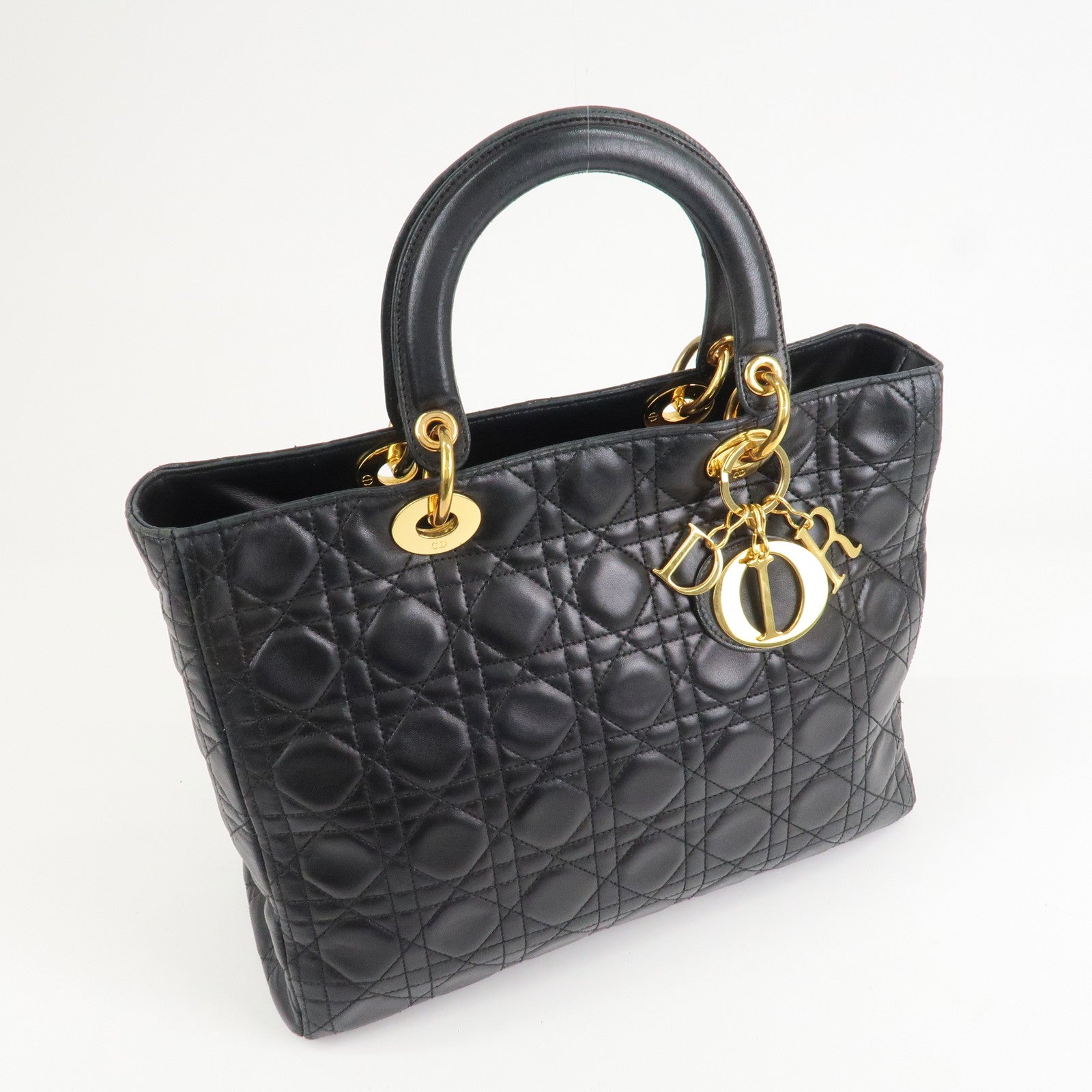 Christian Dior Cannage Lady Dior Leather Large 2Way Bag Black