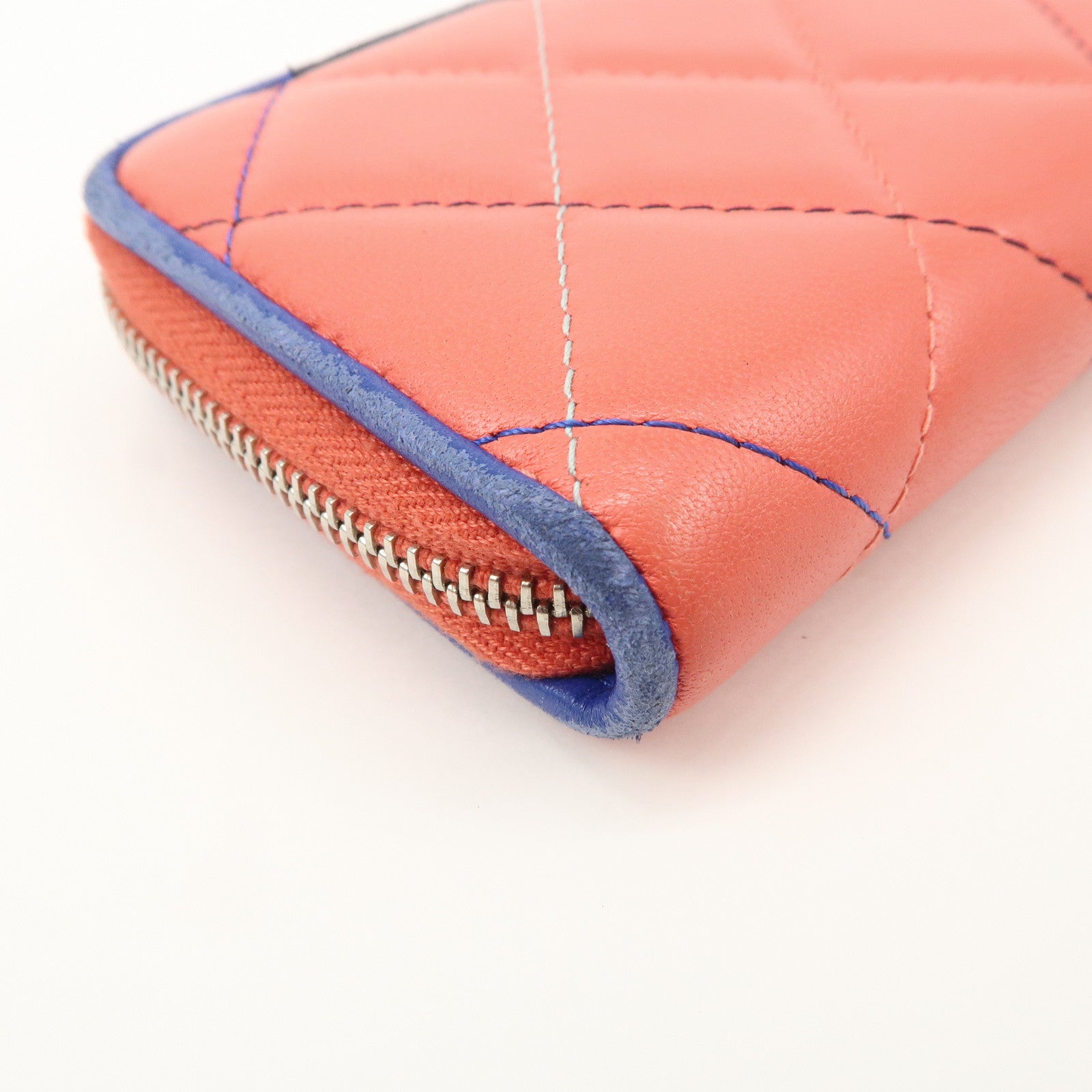 CHANEL Matelasse Lamb Skin Coin Case Coin Purse Pink Blue