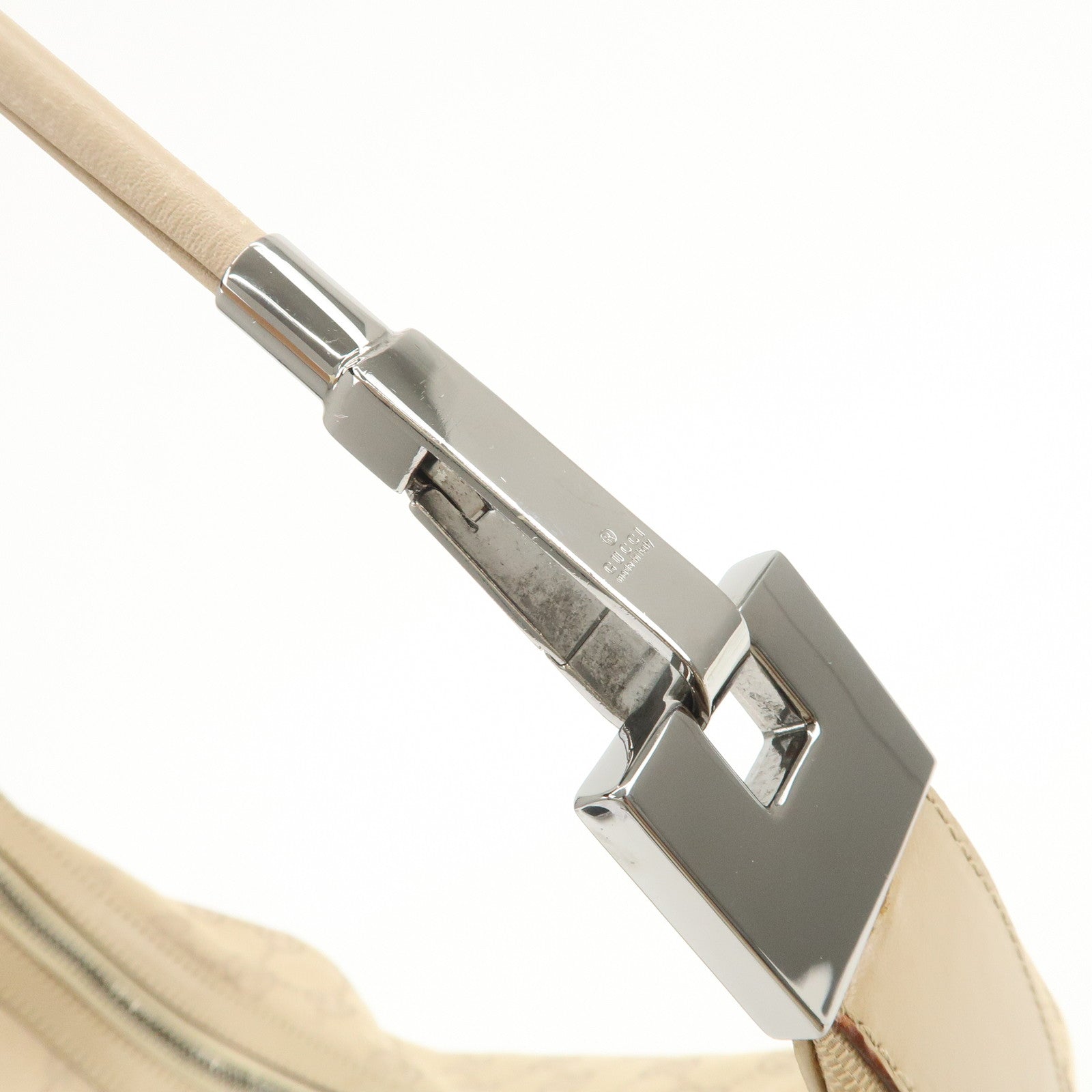 GUCCI GG Canvas Leather Shoulder Bag Hand Bag Beige Silver