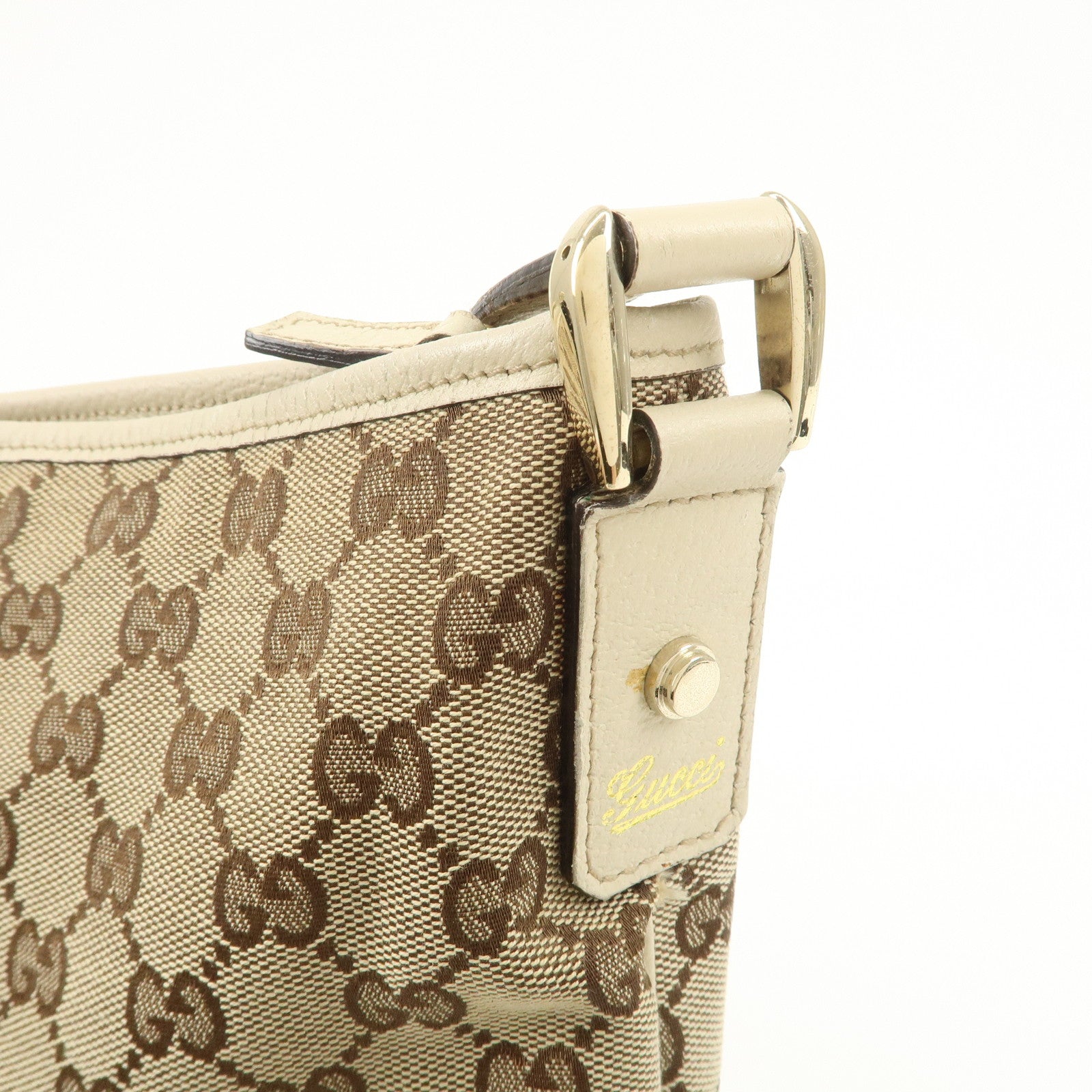 GUCCI Abbey GG Canvas Leather Shoulder Bag Beige Ivory 131326