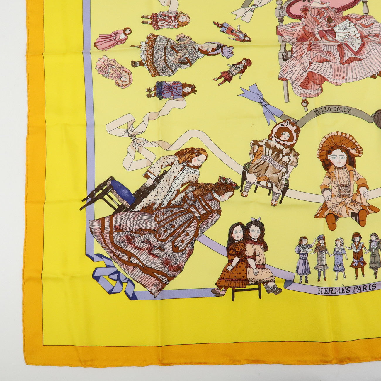 HERMES Carre 90 Silk 100% Scarf HELLO DOLLY Yellow