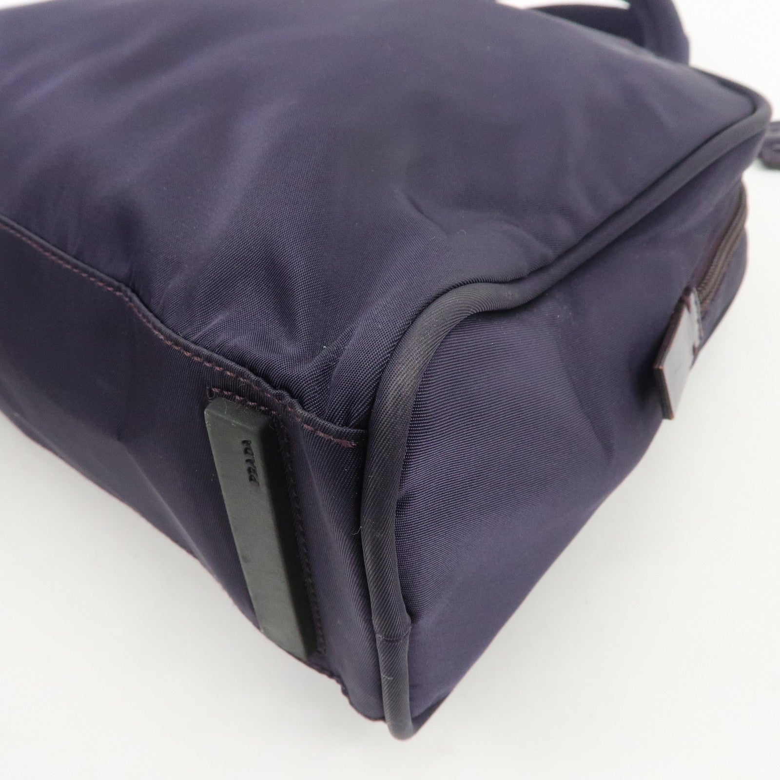 PRADA Triangle Logo Leather Nylon Hand Bag Purple B8495