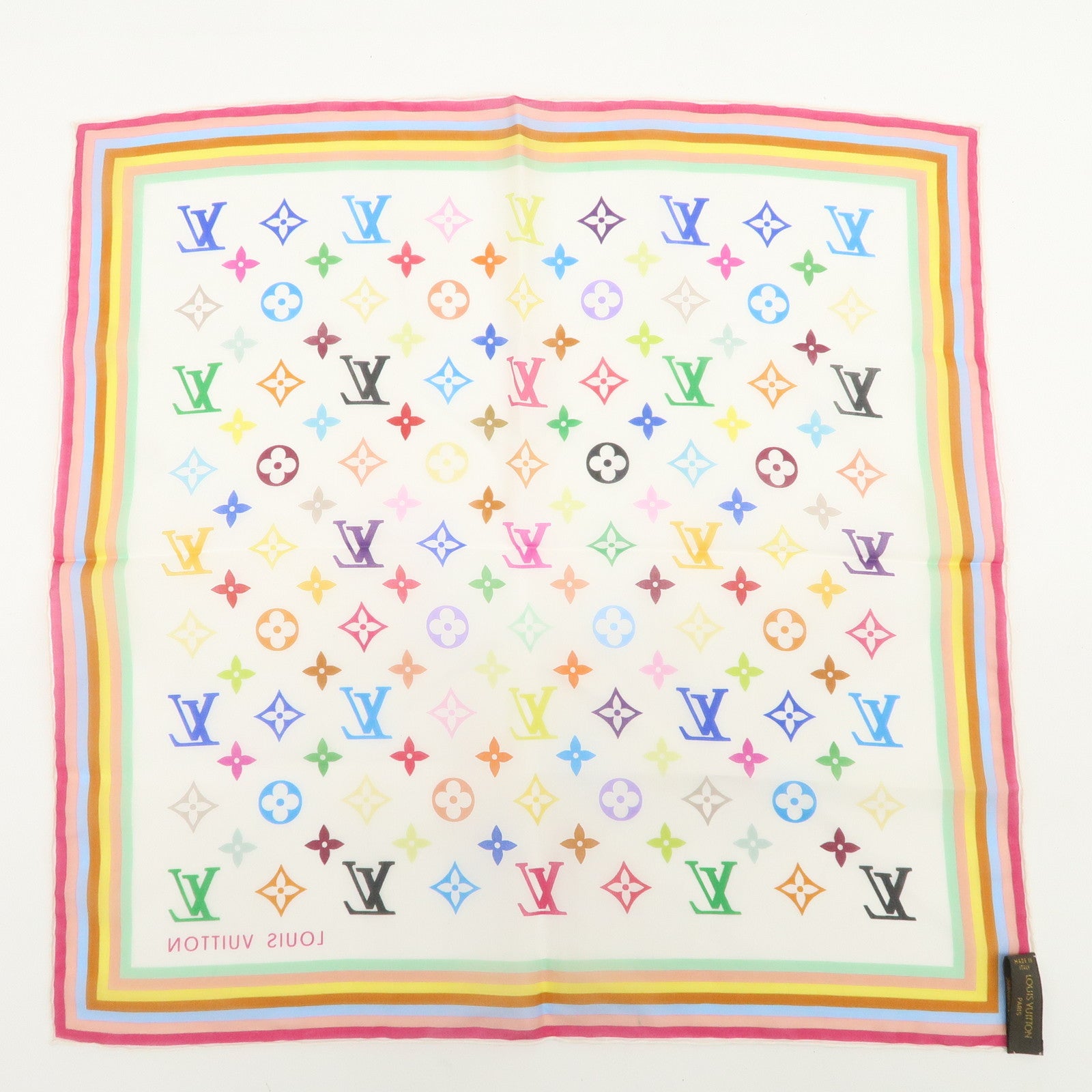 Louis Vuitton Monogram Multicolor Silk 100% Mini Scarf Blanc M71913
