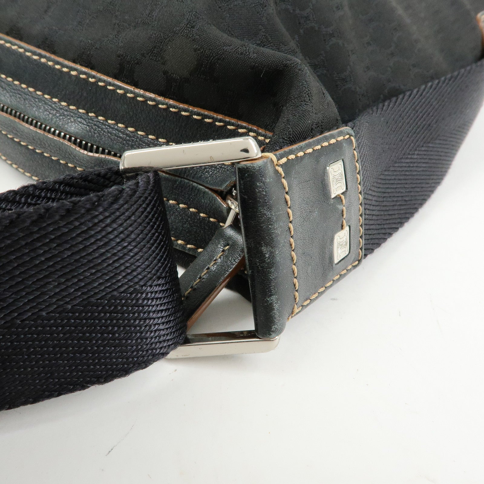 CELINE Macadam Canvas Leather Shoulder Bag Crossbody Bag Black