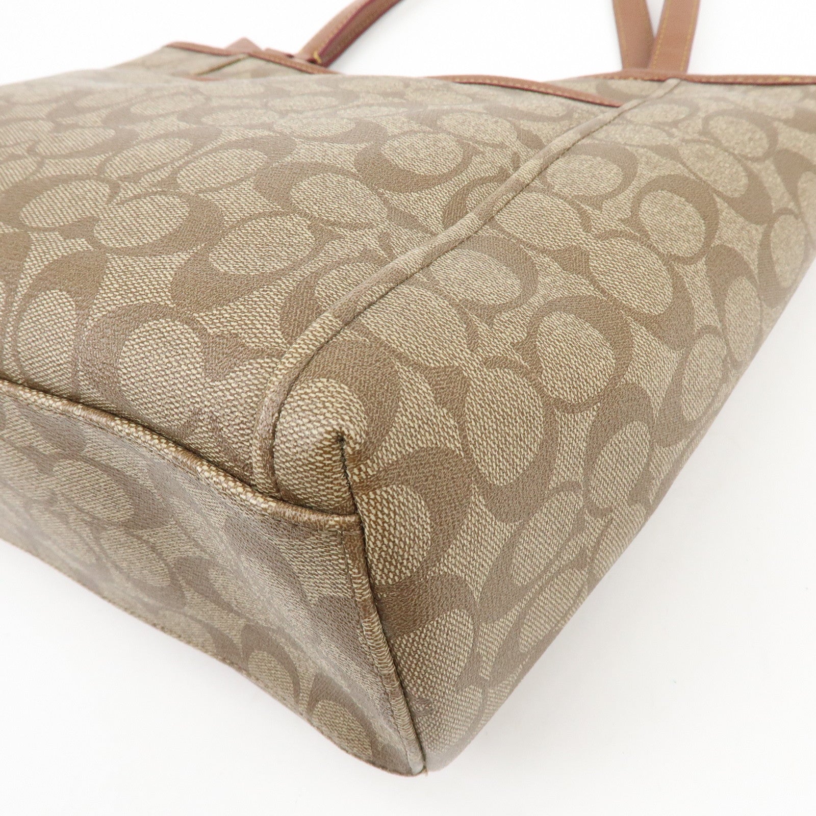 COACH Signature PVC Leather 2Way Shoulder Bag Tote Bag Beige Brown