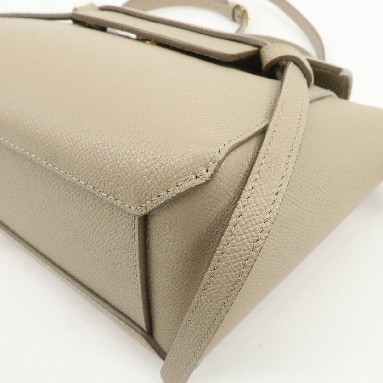 CELINE Belt Bag Leather Nano 2WAY Hand Bag Shoulder Bag Beige