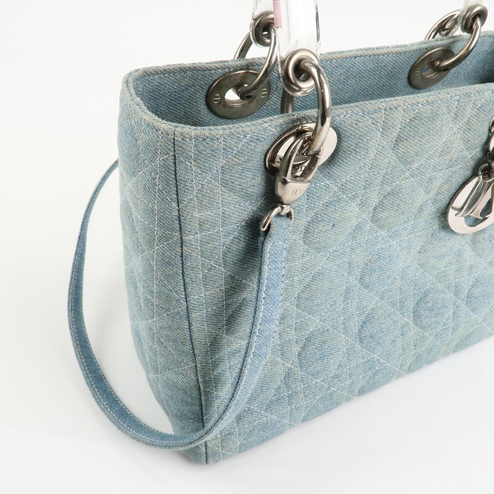 Christian Dior Lady Dior Denim 2way Hand Shoulder Bag Light Blue Used