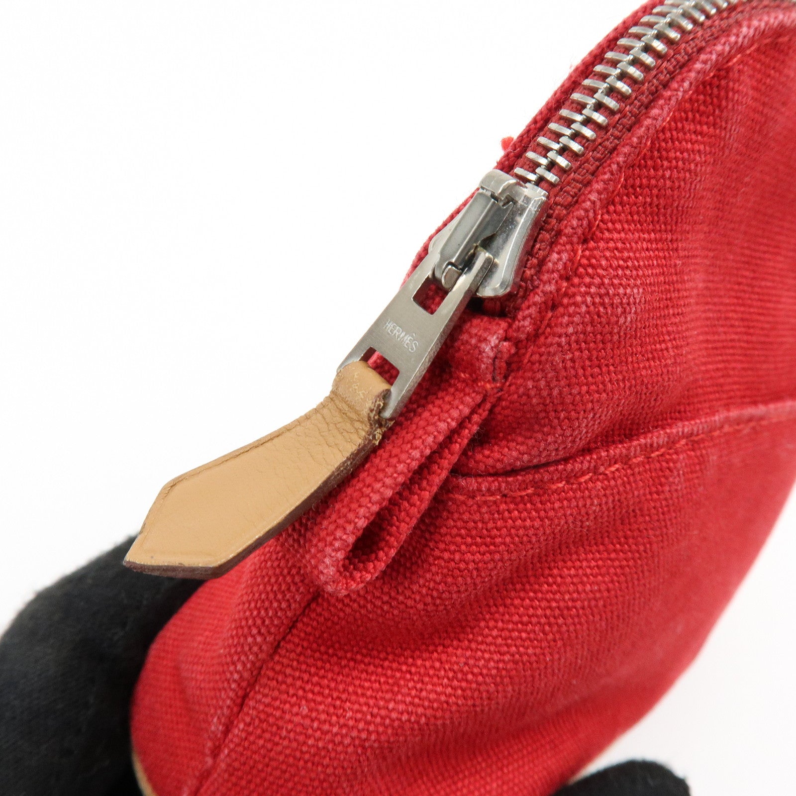 HERMES Bolide Set of 2 Canvas Leather Cosmetic Pouch Pink Red
