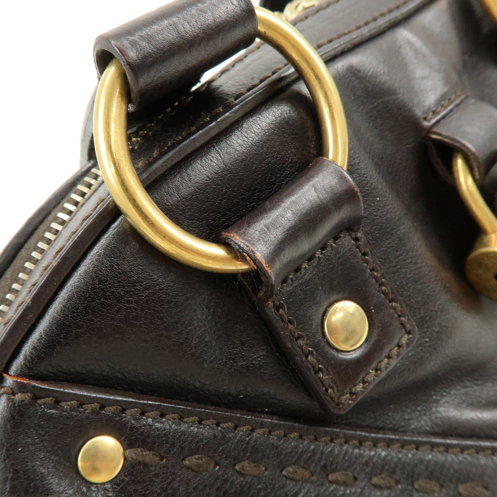 SAINT LAURENT PARIS Muse Leather Hand Bag Dark Brown 156465