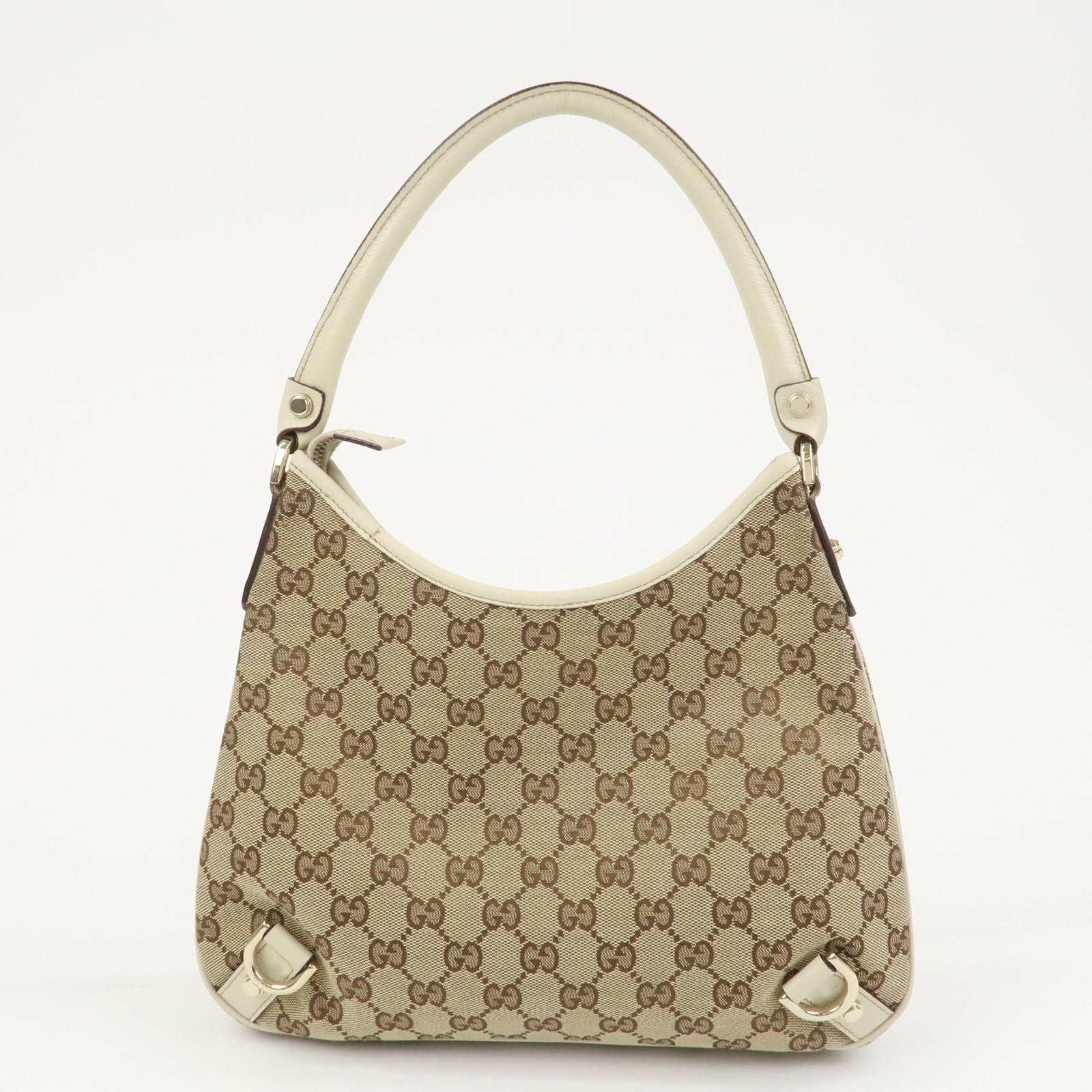 GUCCI Abbey GG Canvas Leather Shoulder Bag Brown Ivory 130738