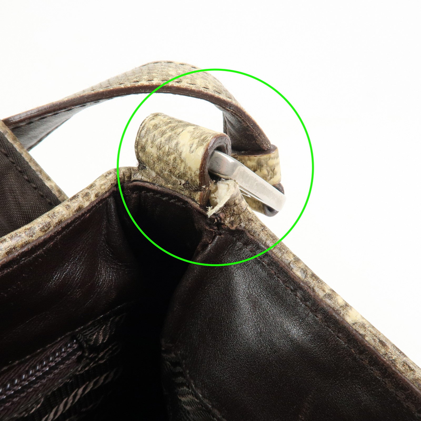 PRADA Triangle Logo Nylon Shoulder Bag Hand Bag Khaki B10738