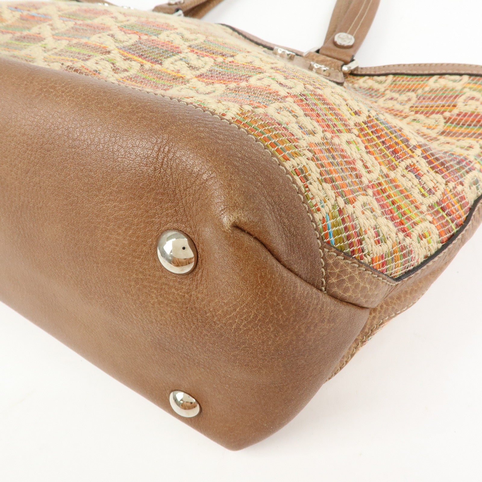 GUCCI Paglia GG Interlocking G Straw Leather Tote Bag Brown 232973