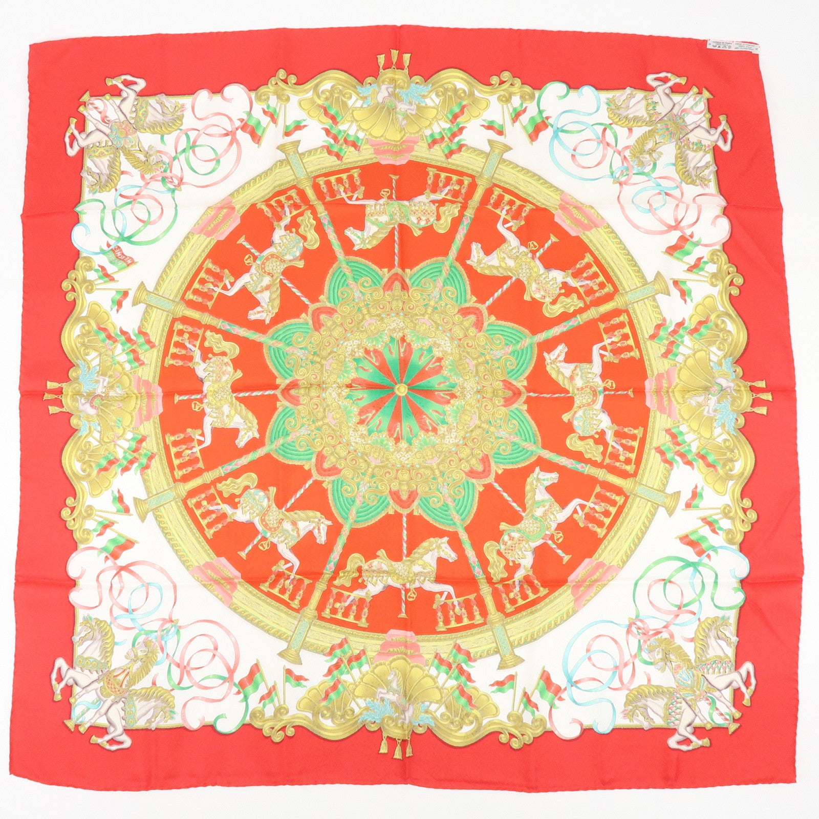 HERMES Carre 90 Silk 100% Scarf LUNA PARK Red Gold