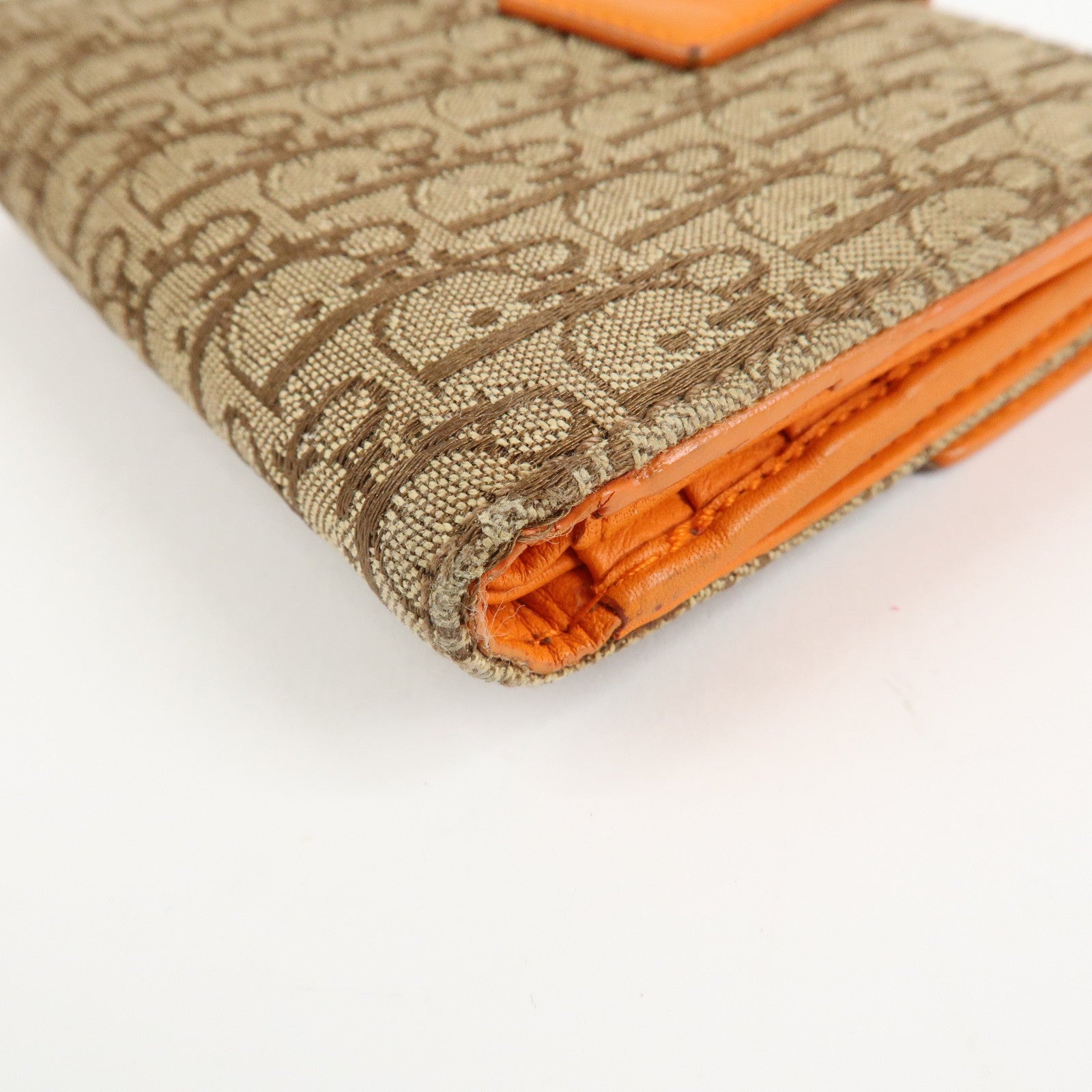 Christian Dior Street Chic Trotter Canvas Leather W Hook Trifold Wallet Used