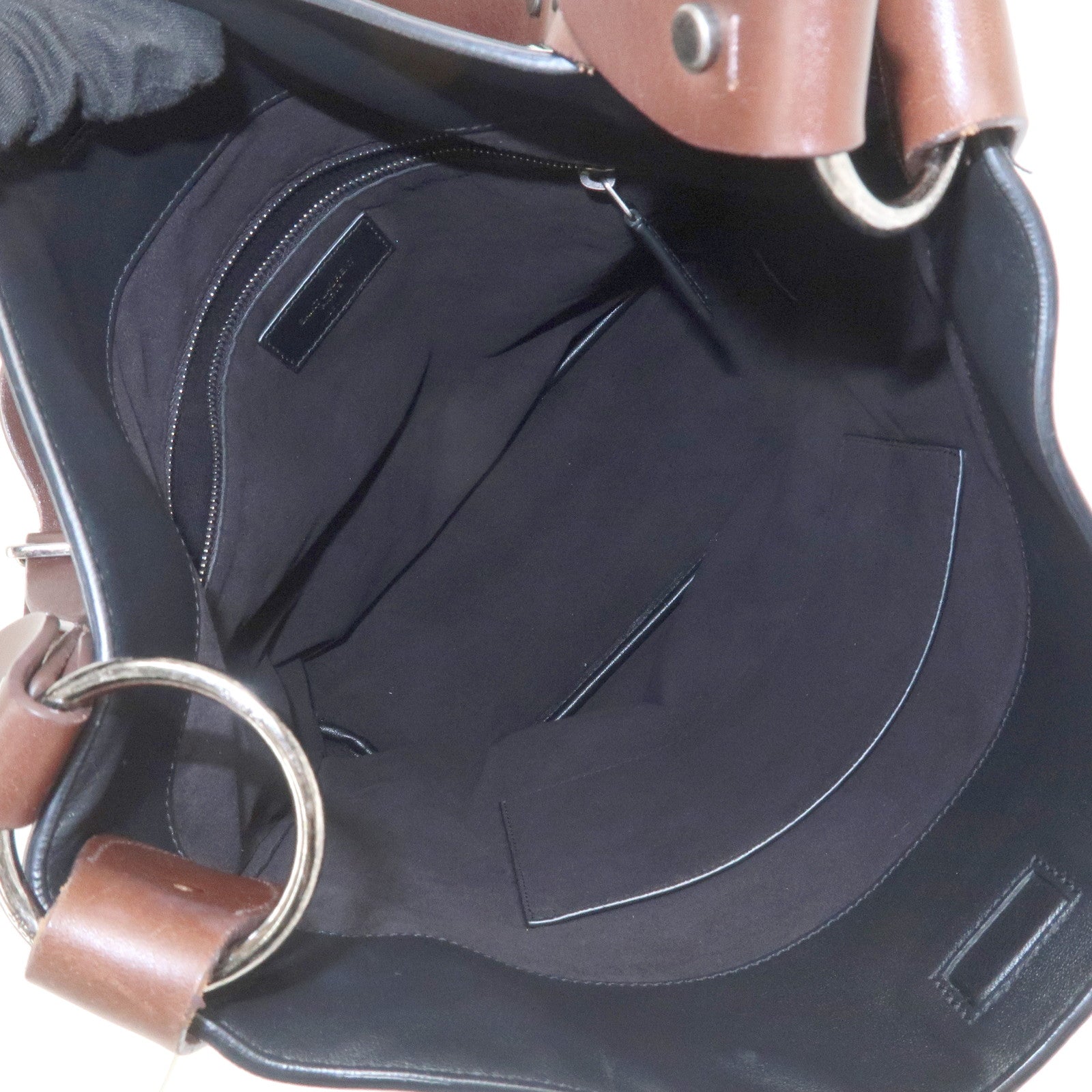 SAINT LAURENT PARIS Leather Shoulder Bag Black Brown