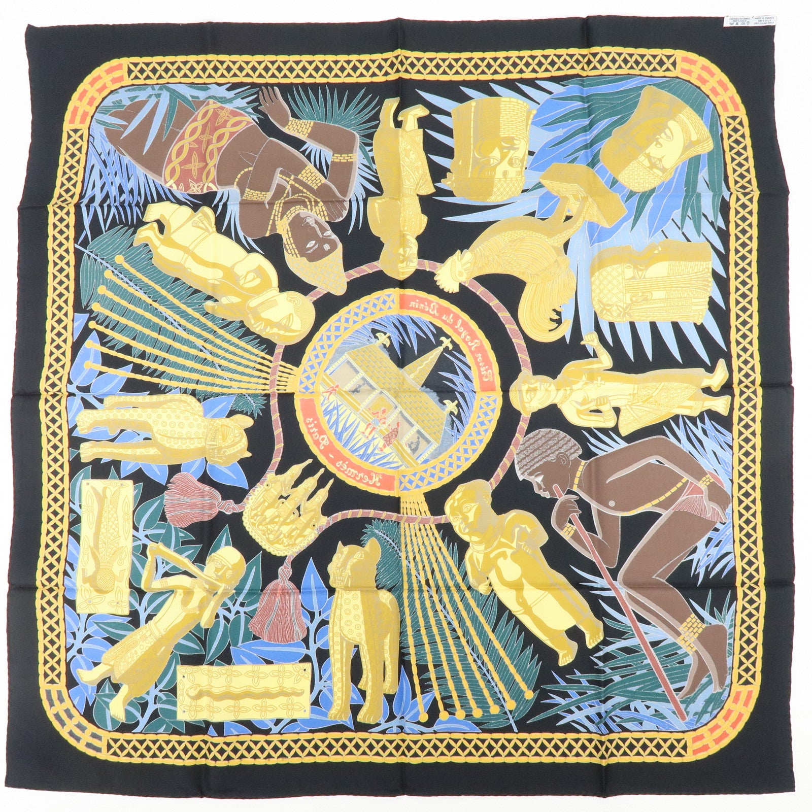 HERMES Carre 90 Silk 100% Scarf Tresor Royal Du Benin Black