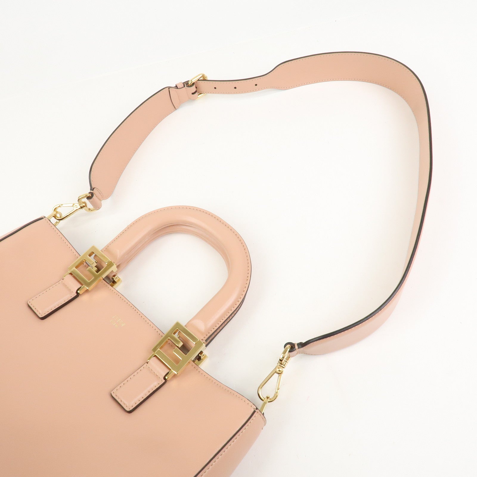 FENDI Leather 2Way FF Tote Small Hand Bag Shoulder Bag Pink 8BH367