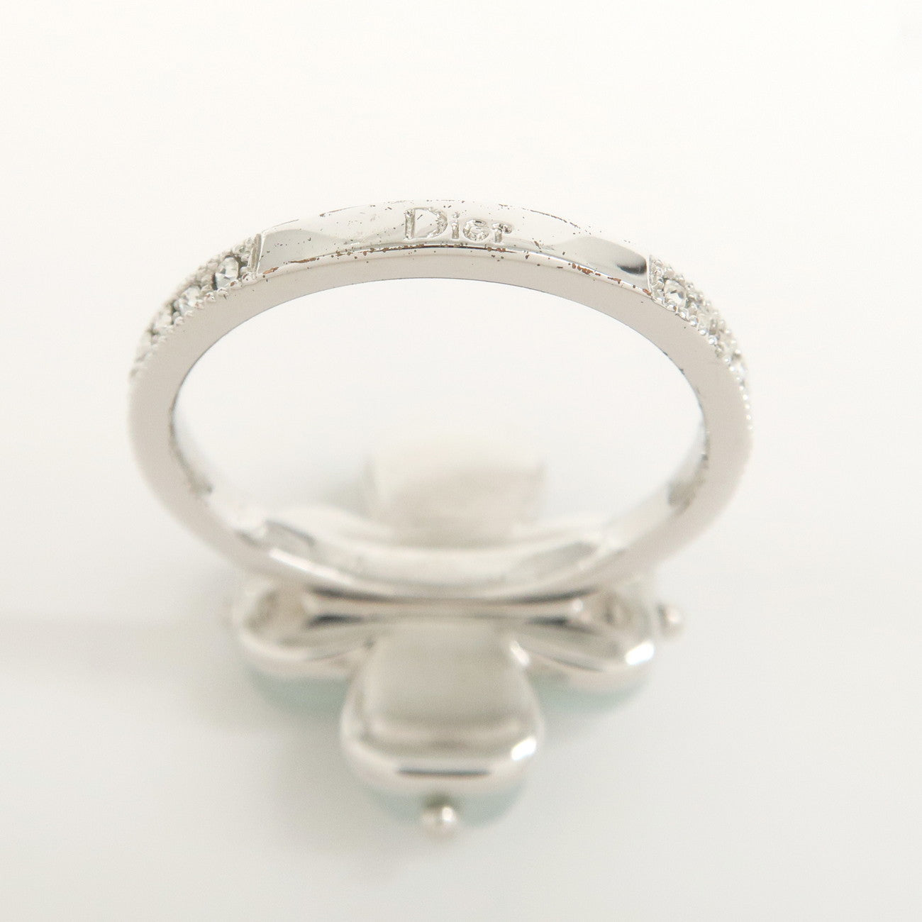 Christian Dior Metal Ring Four-leaf Clover Light Blue Silver