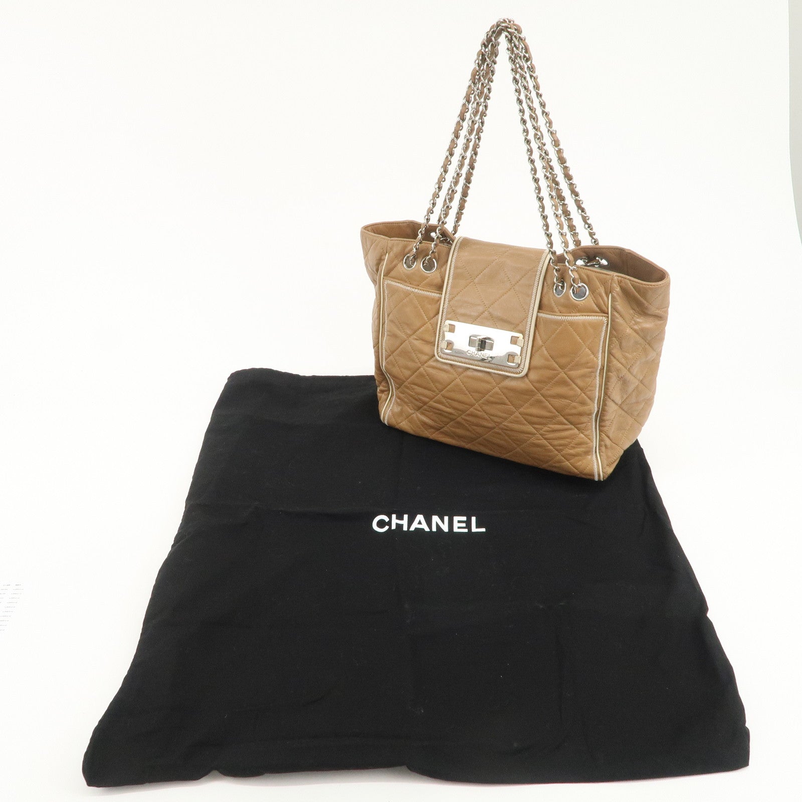 CHANEL East West Chain Shoulder Bag Hand Bag Tote Bag Brown