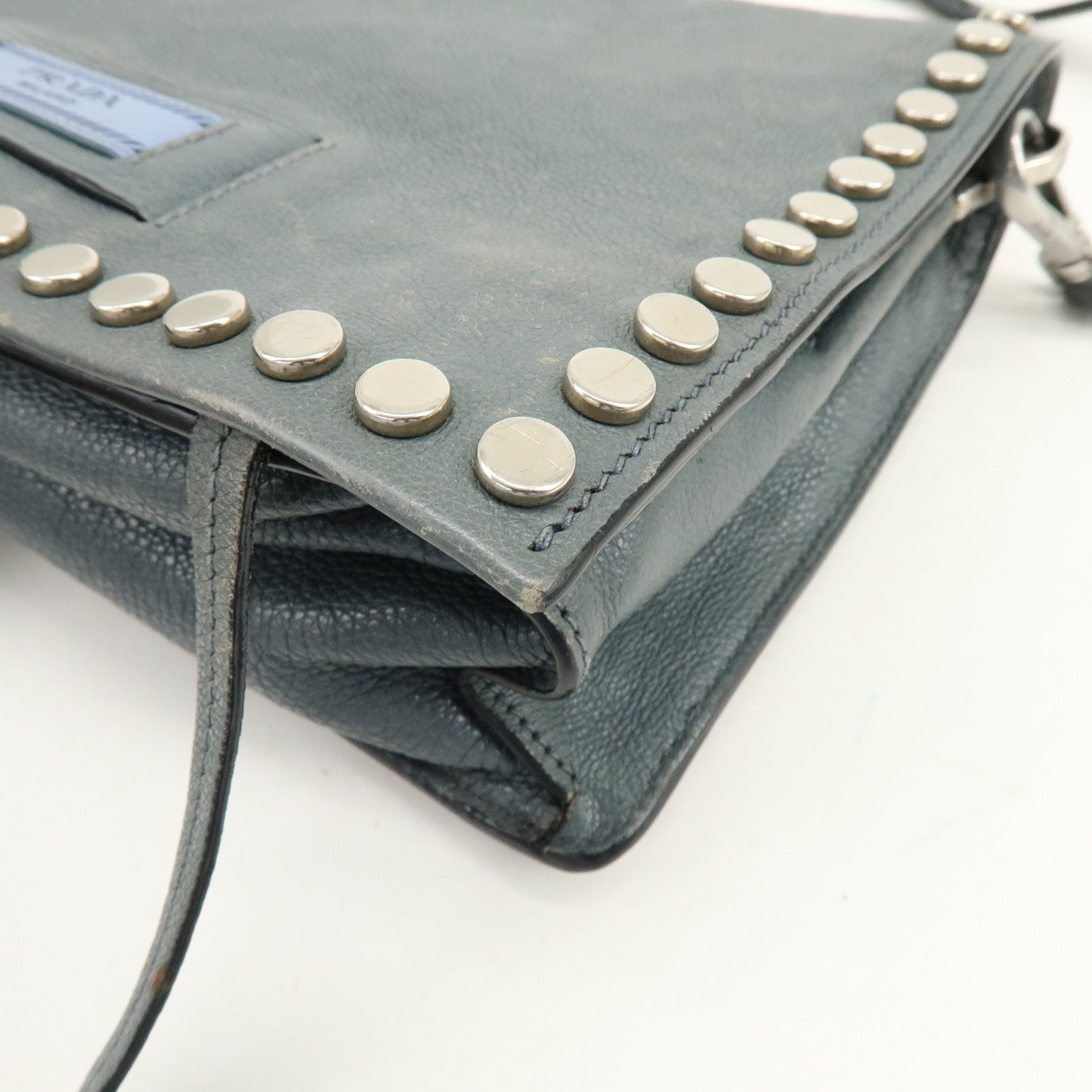 PRADA Etiquette Leather 2Way Bag Shoulder Bag Clutch Bag Gray