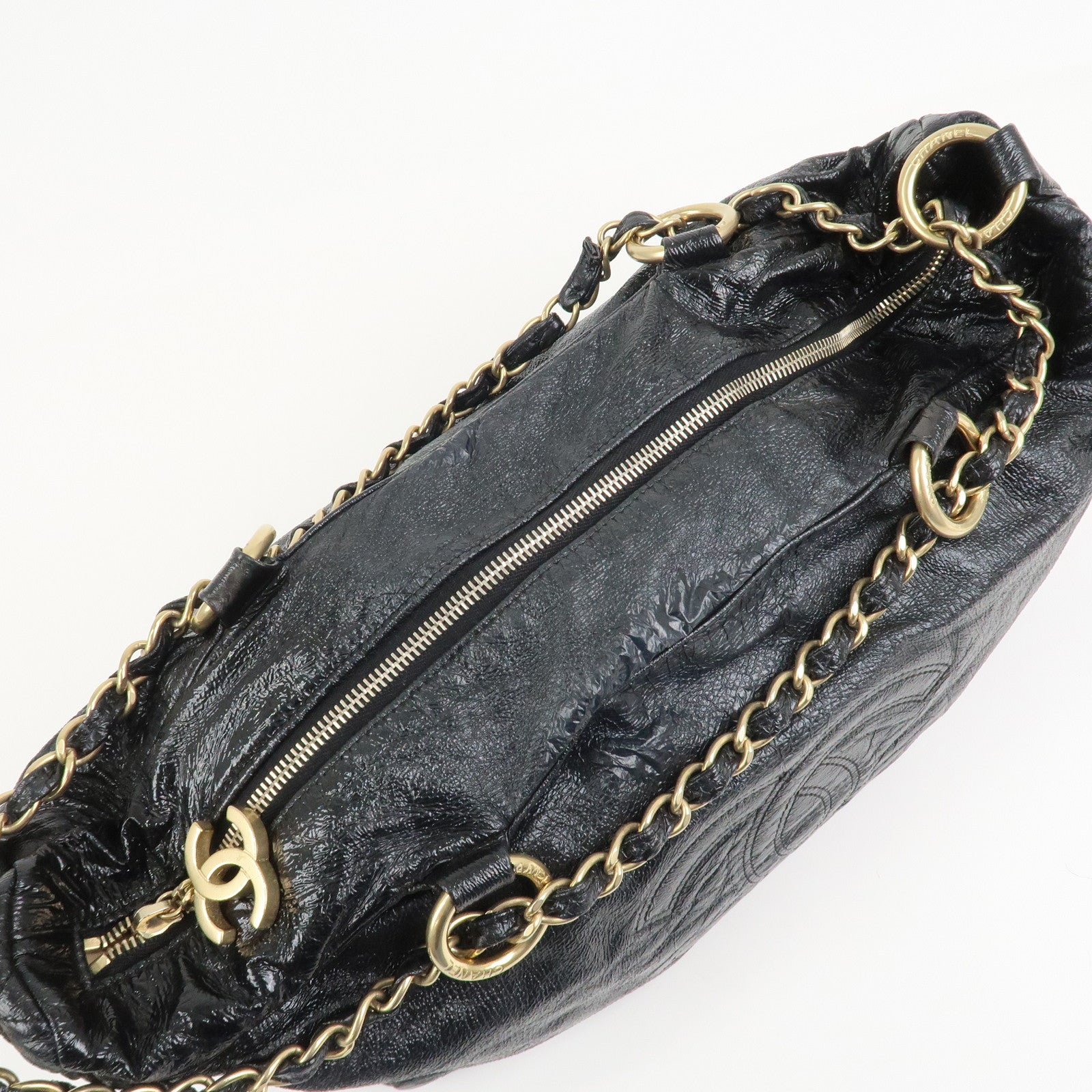 CHANEL Leather Chain Shoulder Bag Hand Bag Black Gold