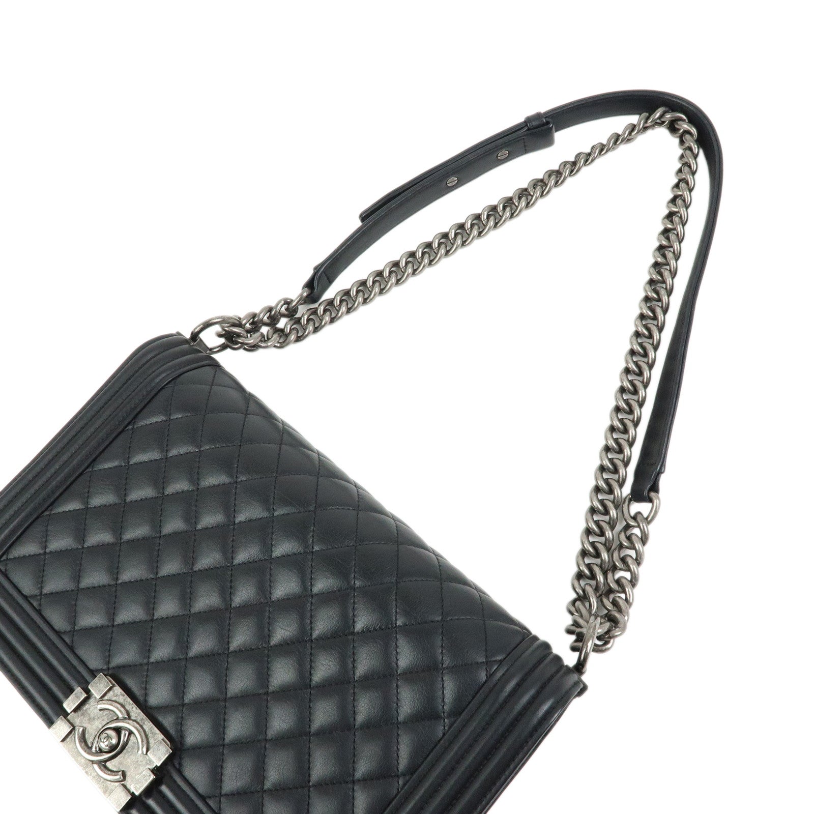 CHANEL Boy CHANEL Lamb Skin Chain Shoulder Bag Crossbody Bag Black