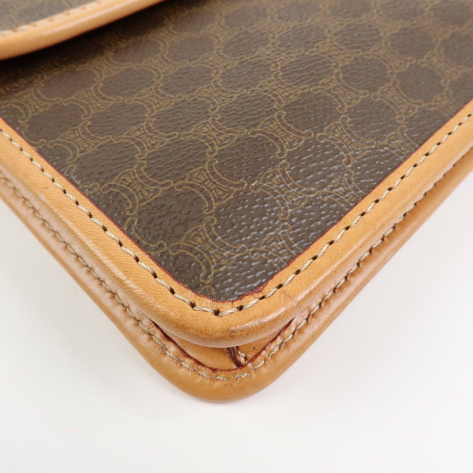 CELINE Logo Macadam PVC Leather Clutch Bag Flat Pouch Brown