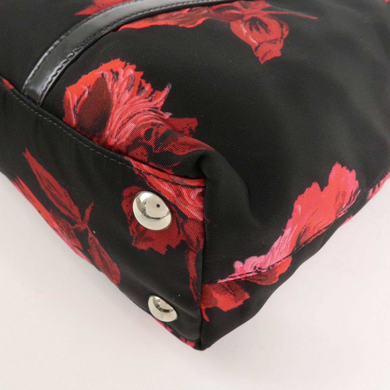 PRADA Triangle Logo Nylon Patent Leather 2Way Bag Flower BN1066 Used