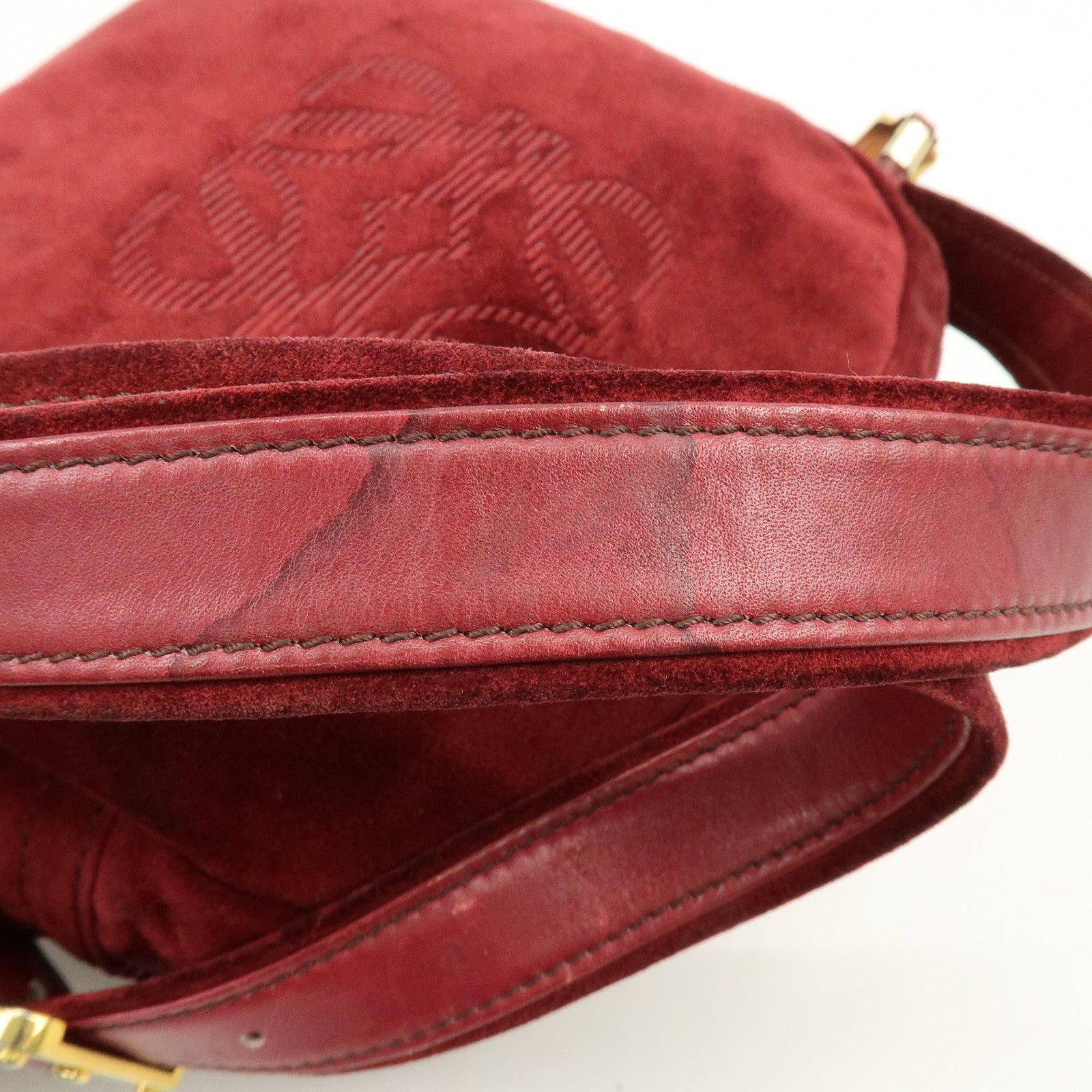 LOEWE Anagram Suede Shoulder Bag Crossbody Bag Bordeaux