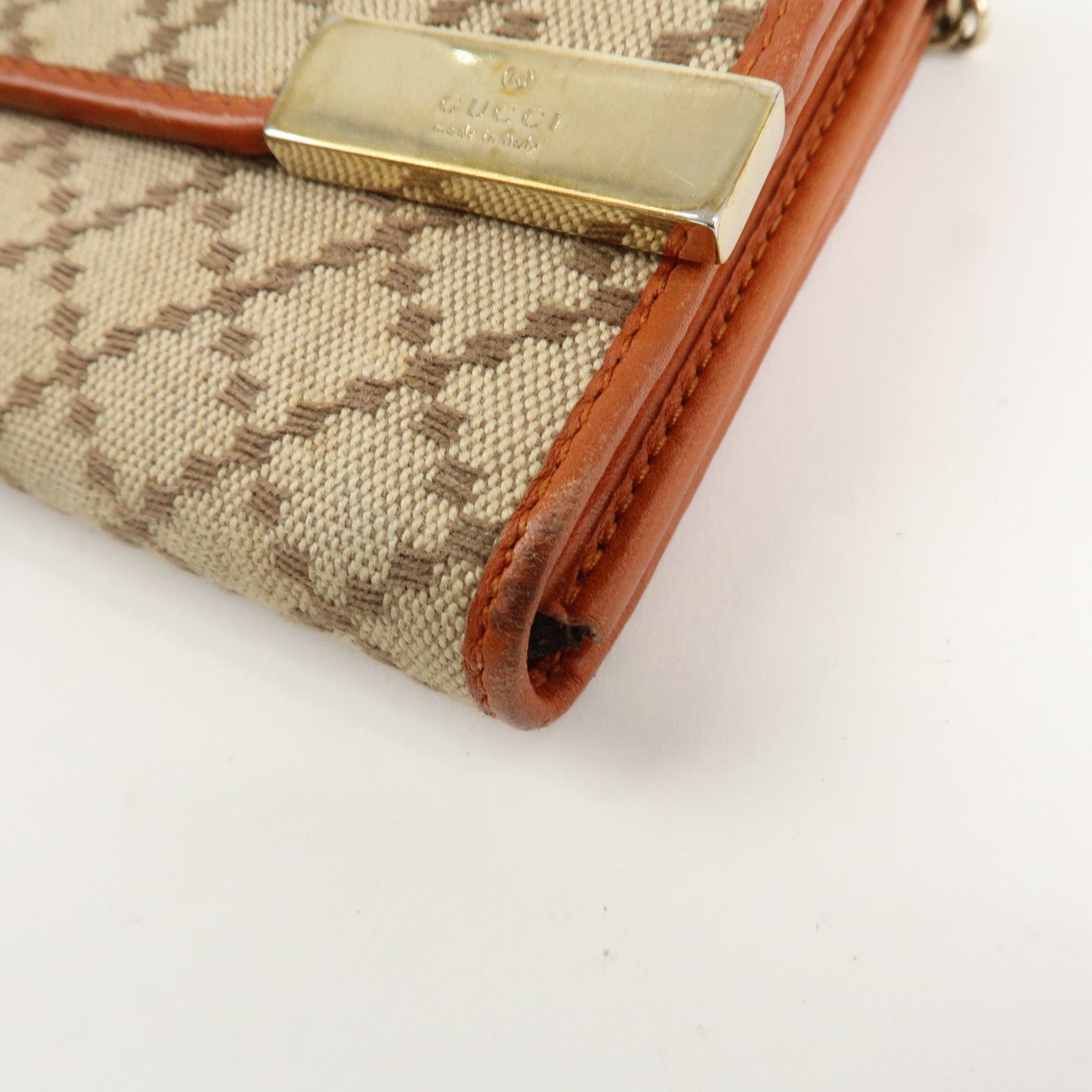 GUCCI Diamante Canvas Chain Strap Long Wallet Hand Bag Beige 269541 Used
