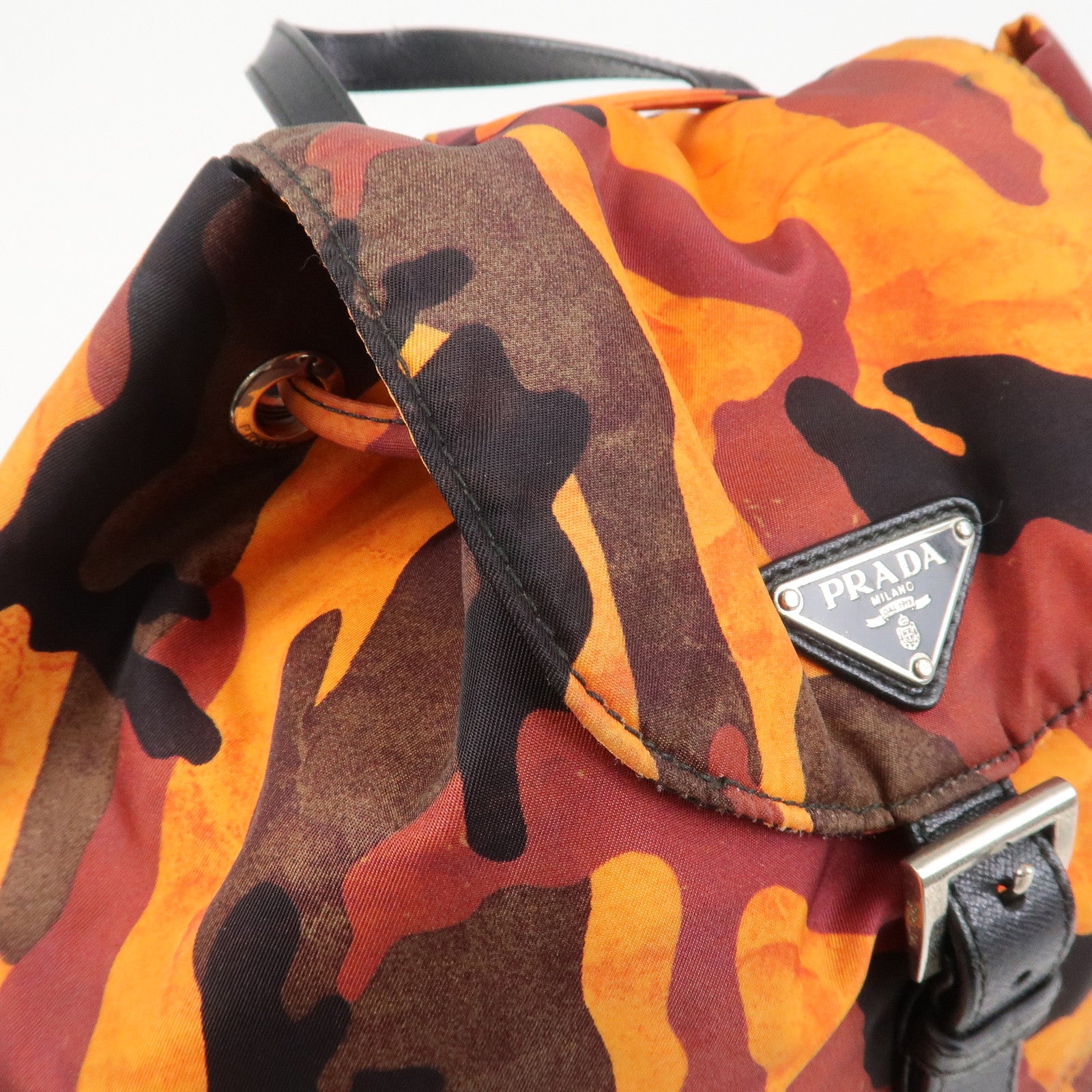 PRADA Triangle Logo Nylon Leather Backpack Camouflage OrangeBZ0032
