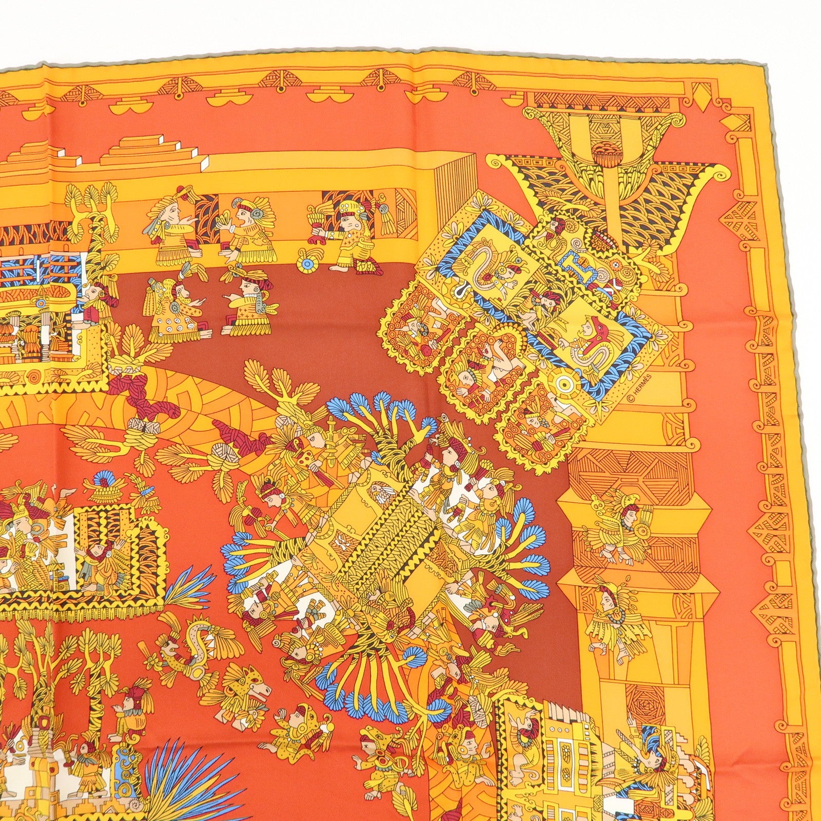 HERMES Carre 90 Silk 100% Scarf ASTRES et SOLEILS Red Orange