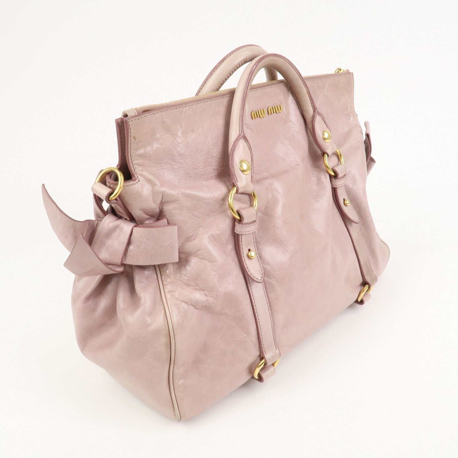 MIU MIU Side Ribbon Leather 2Way Shoulder Bag Hand Bag Pink RT0438