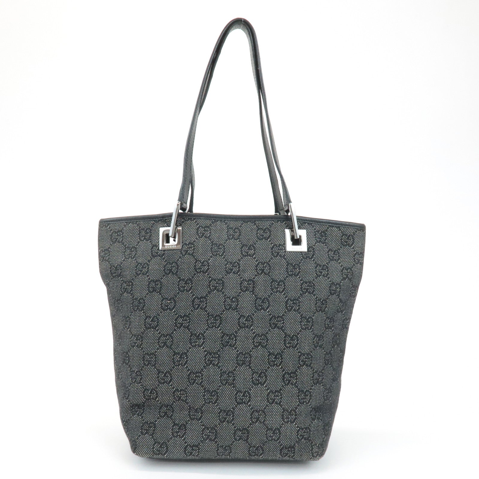 GUCCI Leather GG Canvas Tote Bag Shoulder Bag Black 31244 Used