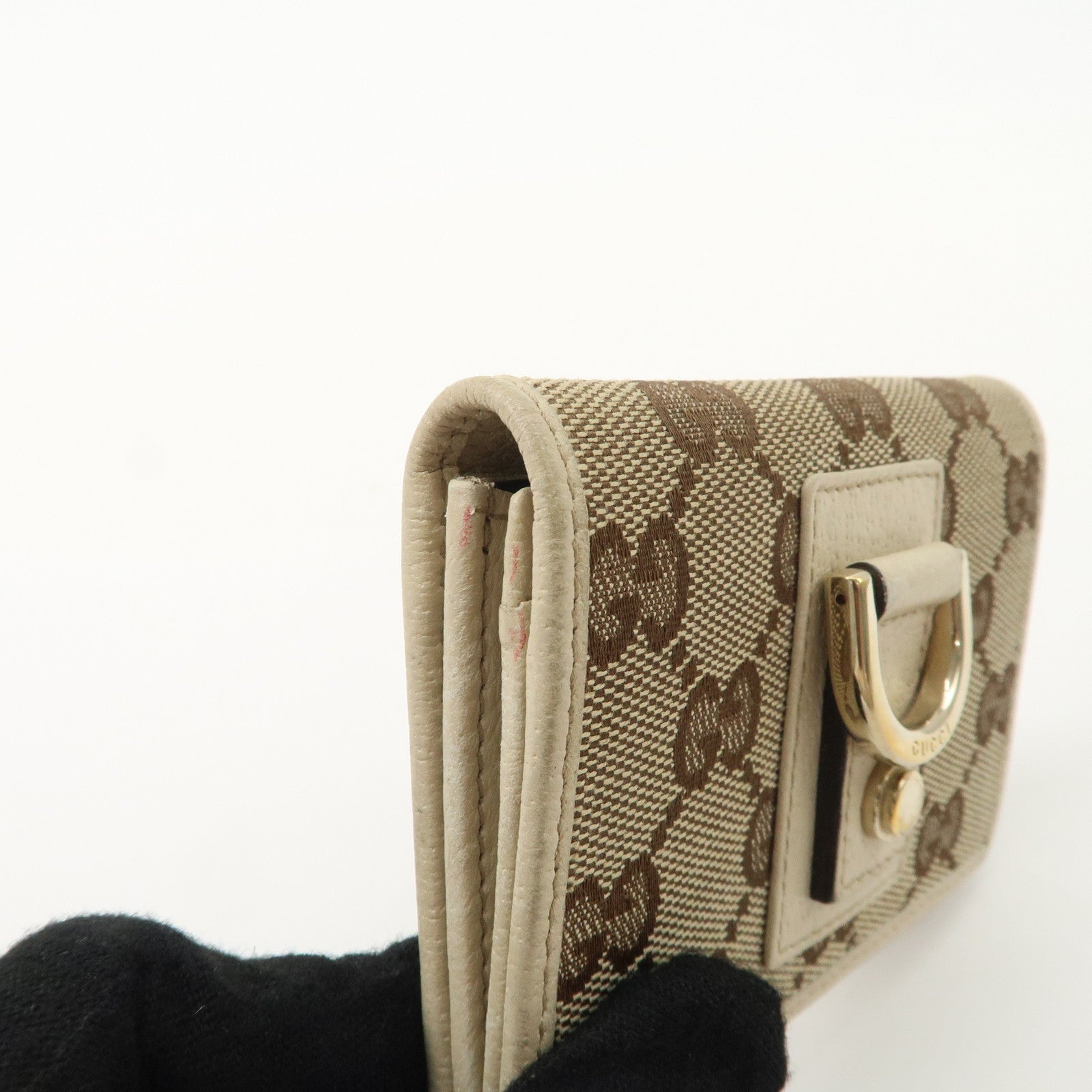 GUCCI Abbey GG Canvas Leather Card Case Ivory Beige 141417 Used