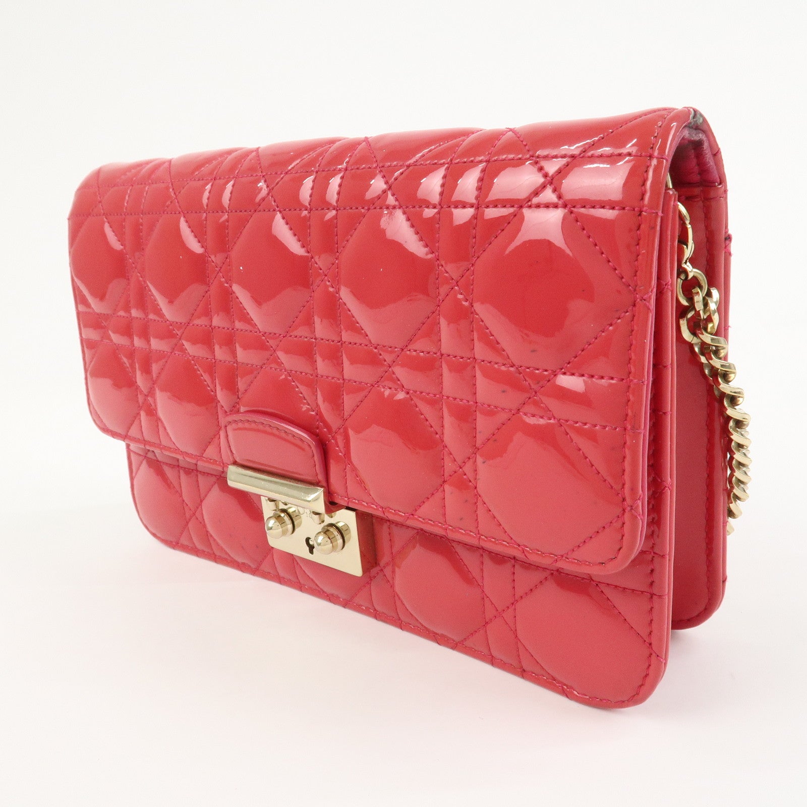 Christian Dior Cannage New Lock Patent Leather Chain Shoulder Bag