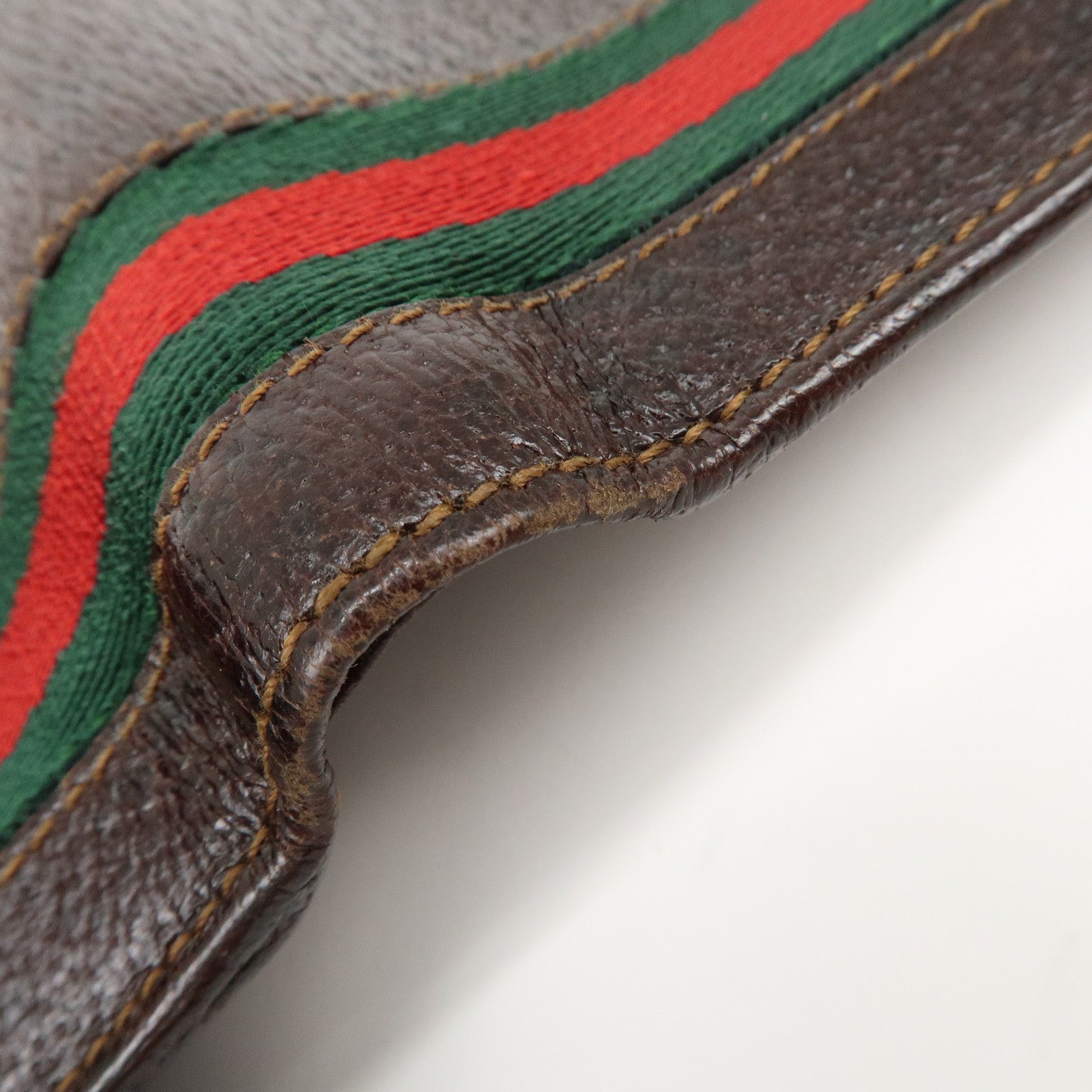 GUCCI Sherry Logo Leather Compact Wallet Brown 138073