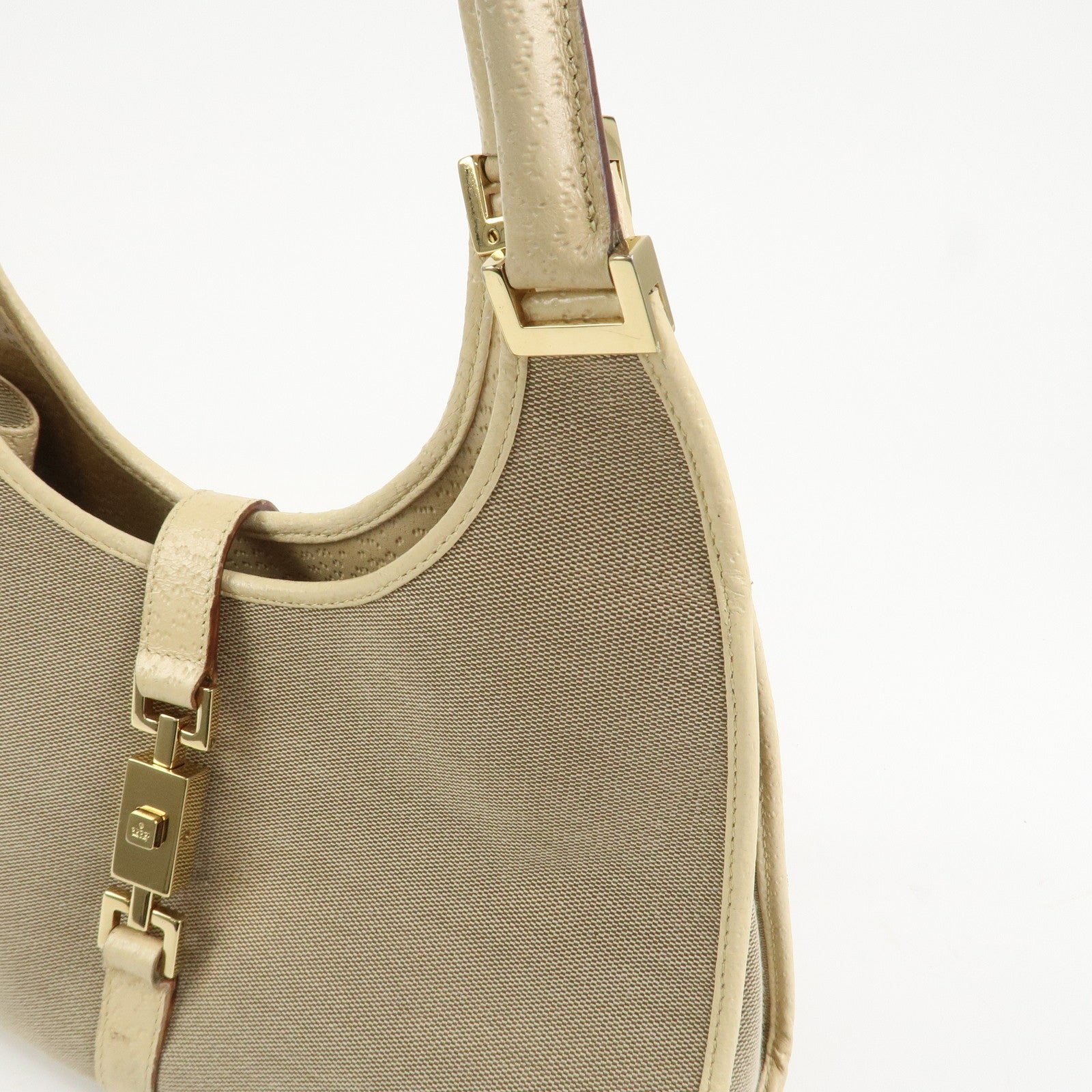 GUCCI Jackie Canvas Leather Shoulder Bag Hand Bag Beige 002.1067
