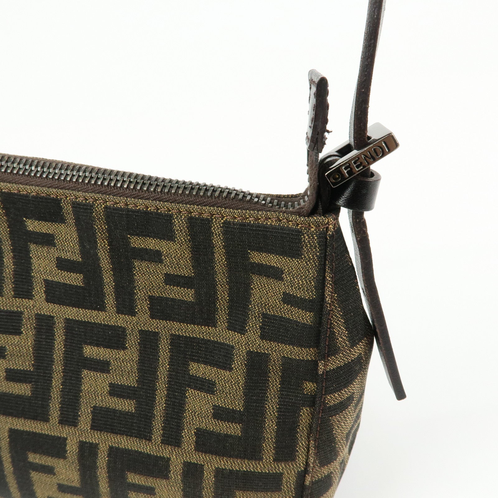 FENDI Zucca Canvas Leather Hand Bag Shoulder Bag Brown 8BR156