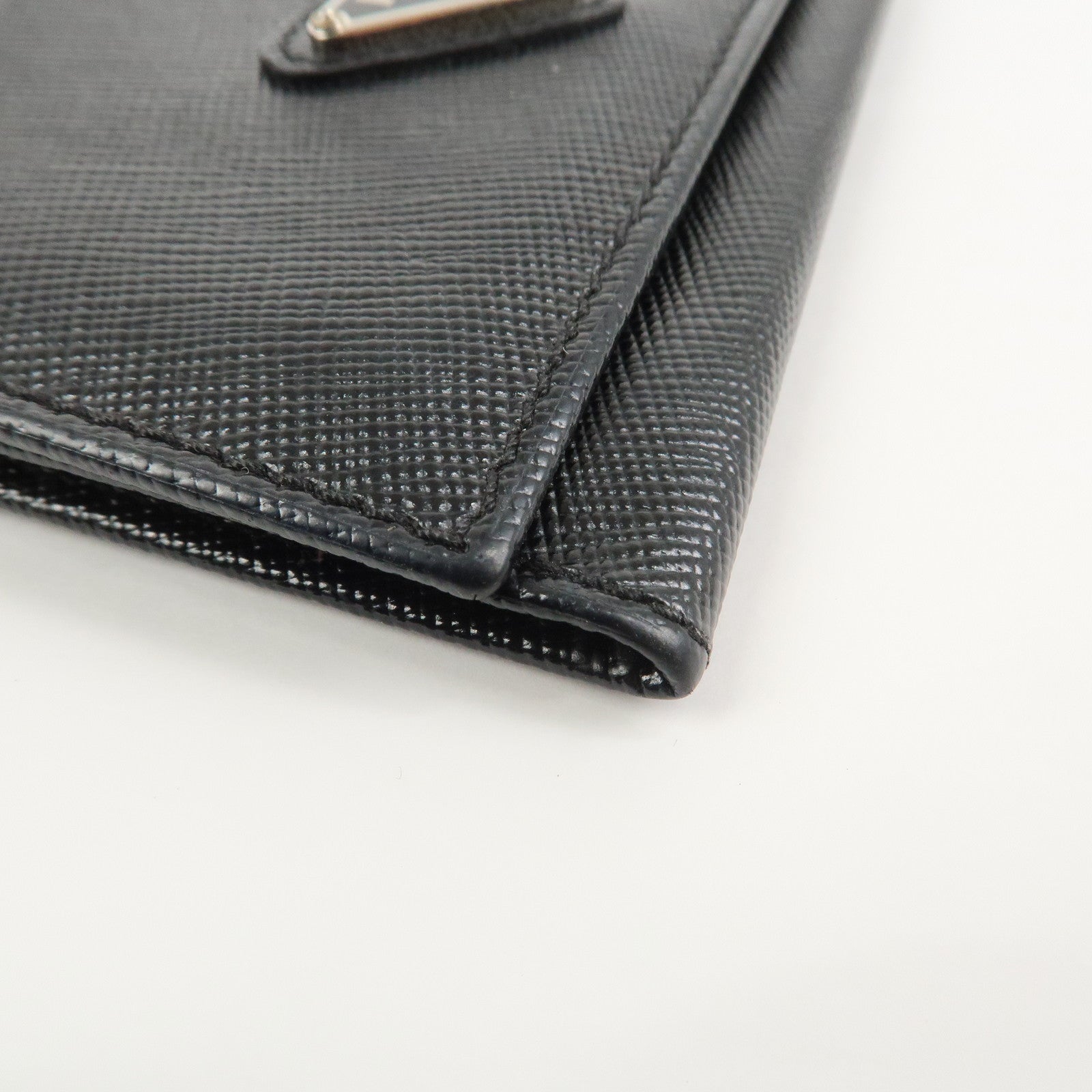 PRADA Triangle Logo Saffiano Leather Card Case Card Holder Black