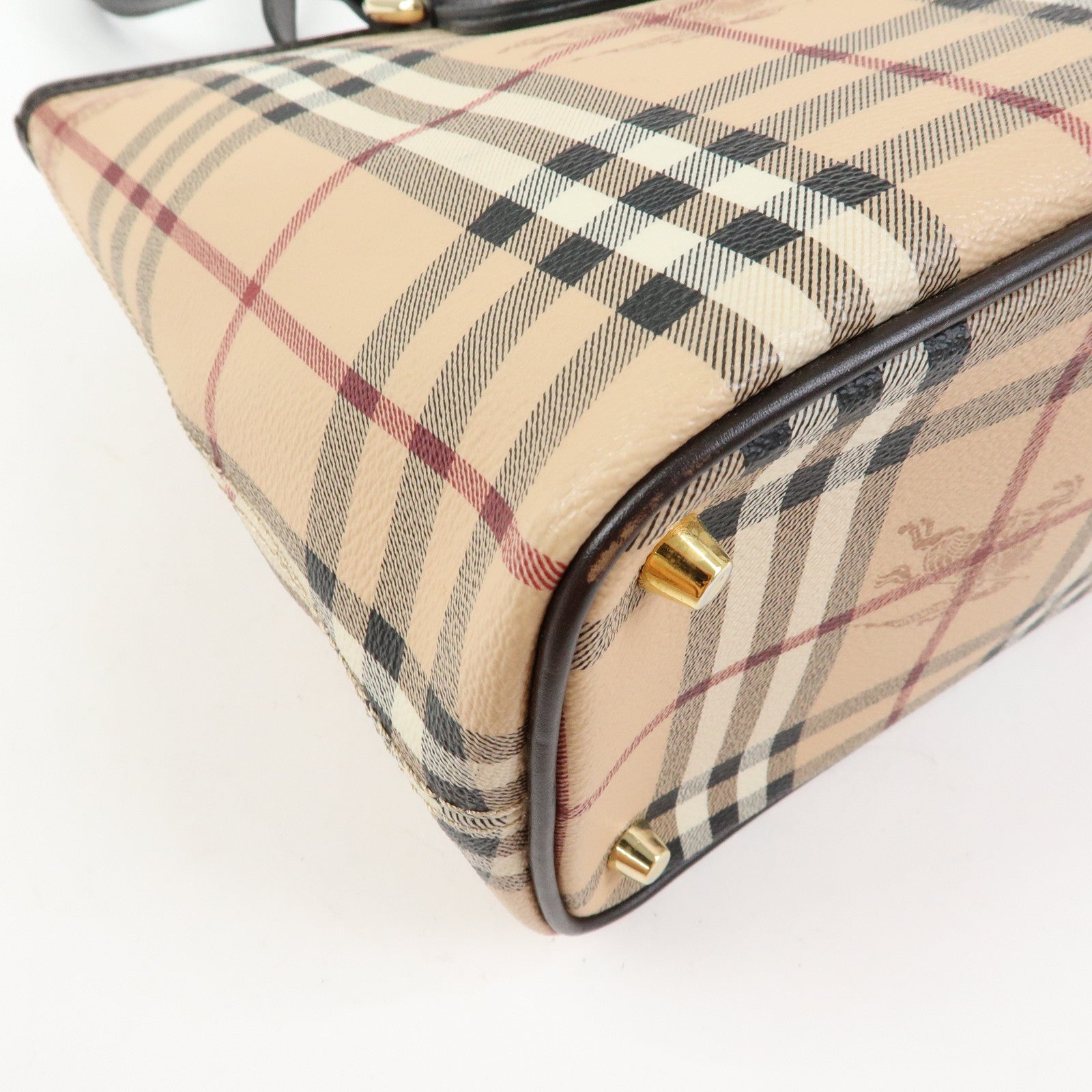 BURBERRY PVC Leather Nova Plaid Tote Bag Shoulder Bag Beige Brown