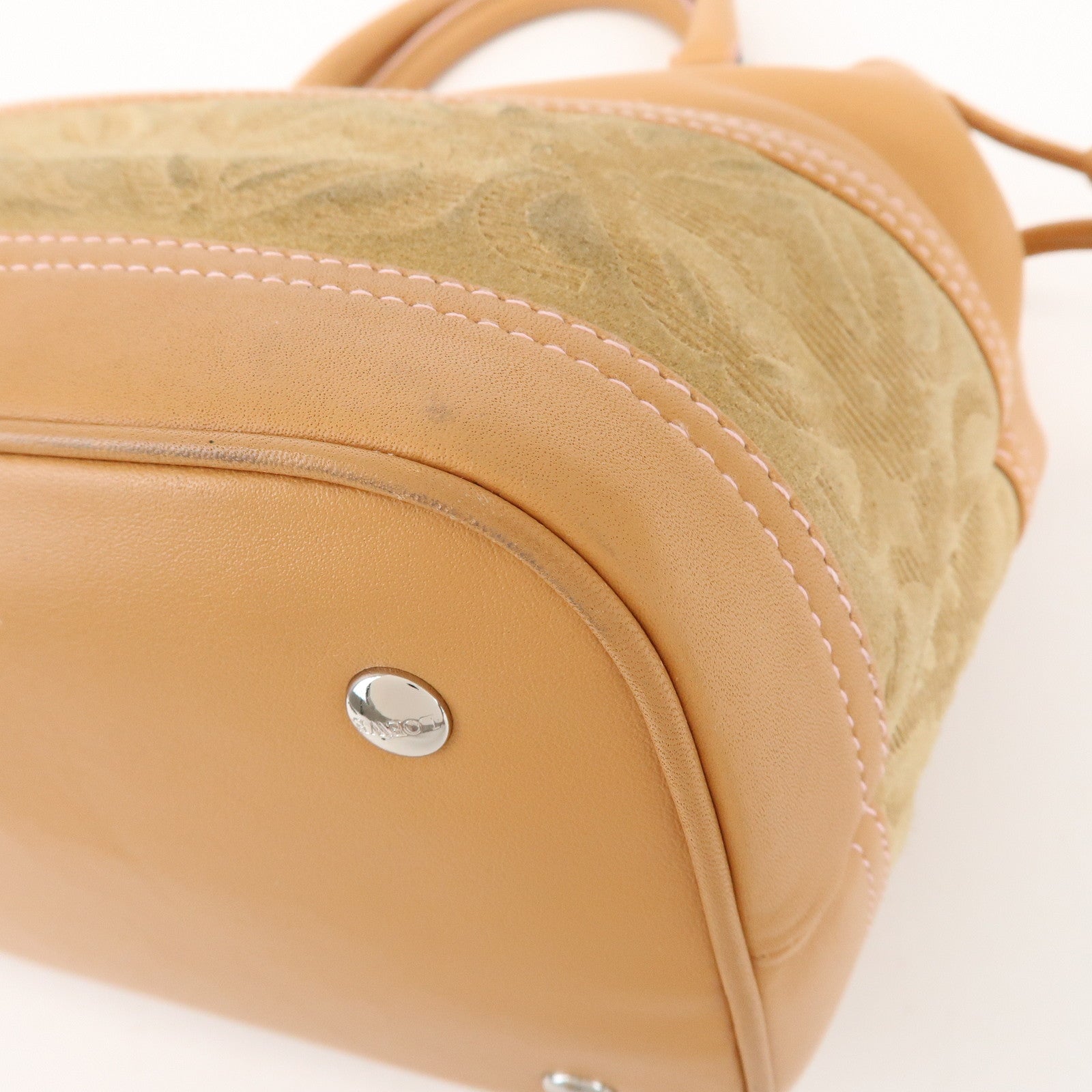 LOEWE Logo Suede Leather Hand Bag Mini Tote Bag Light Brown Beige