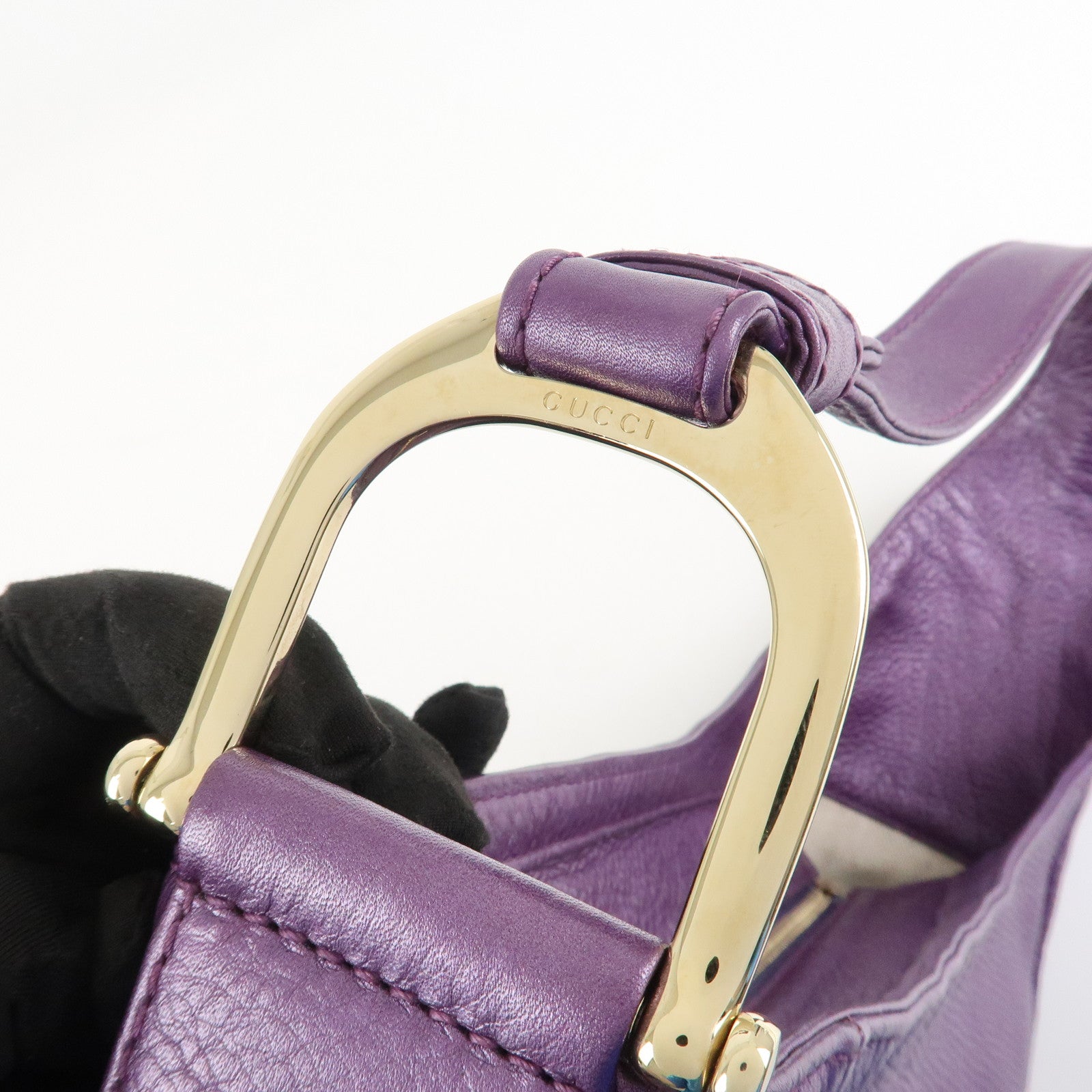 GUCCI Leather Shoulder Bag Hand Bag Metallic Purple 268749