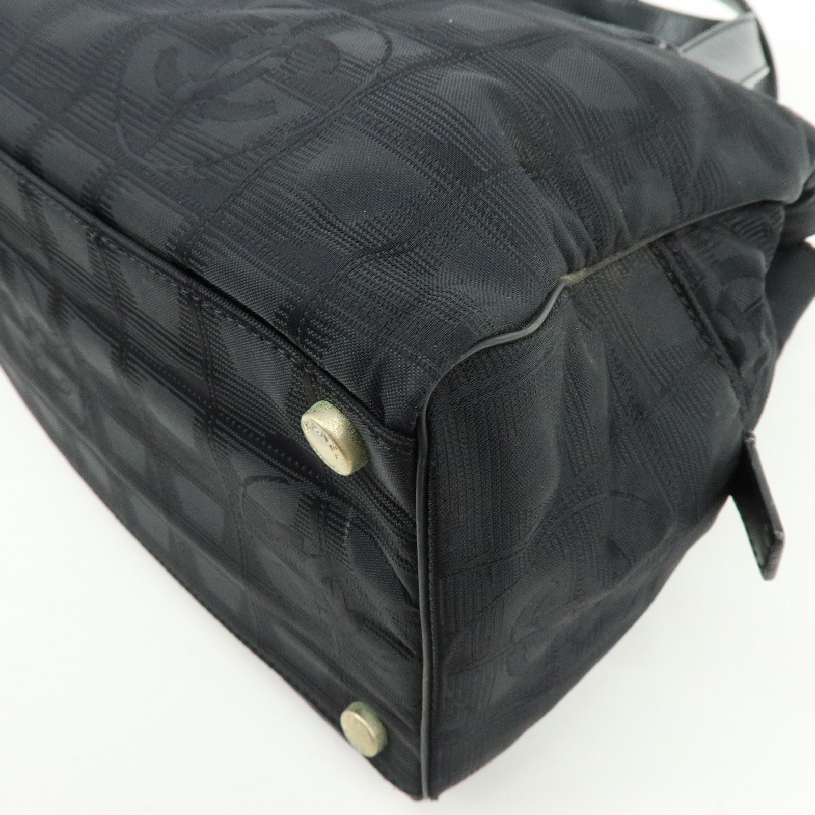 CHANEL New Travel Line Nylon Jacquard Leather Hand Bag Black