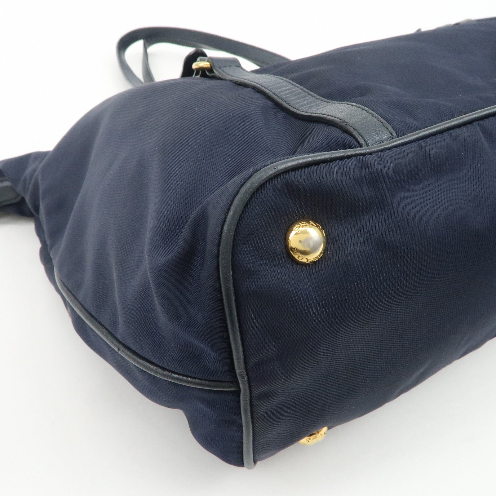 PRADA Nylon Saffiano Leather Shoulder Bag Tote Bag Navy
