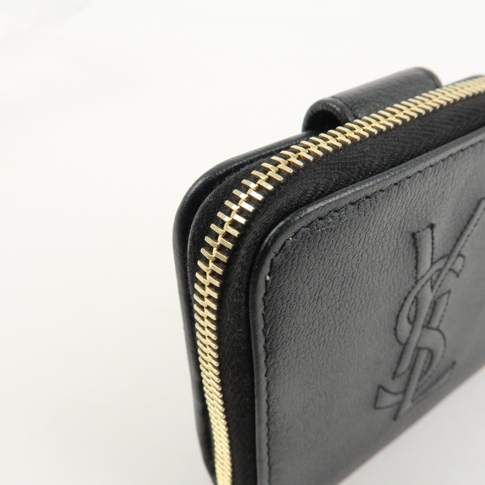 SAINT LAURENT Round Zippy Leather Bi-fold Wallet Black 568985 Used