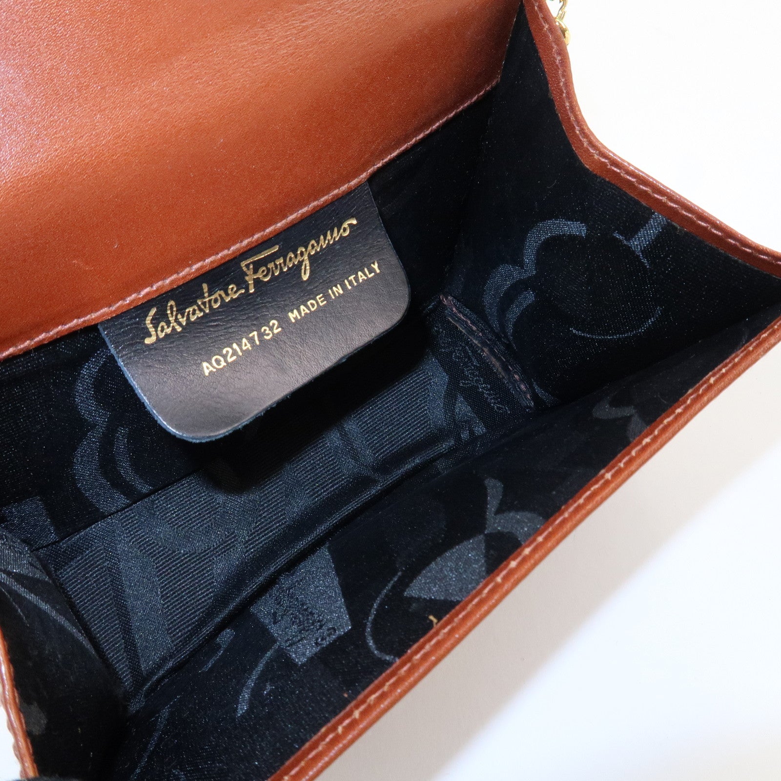 Ferragamo Gancini Leather Chain Shoulder Bag Brown Gold HDW Used