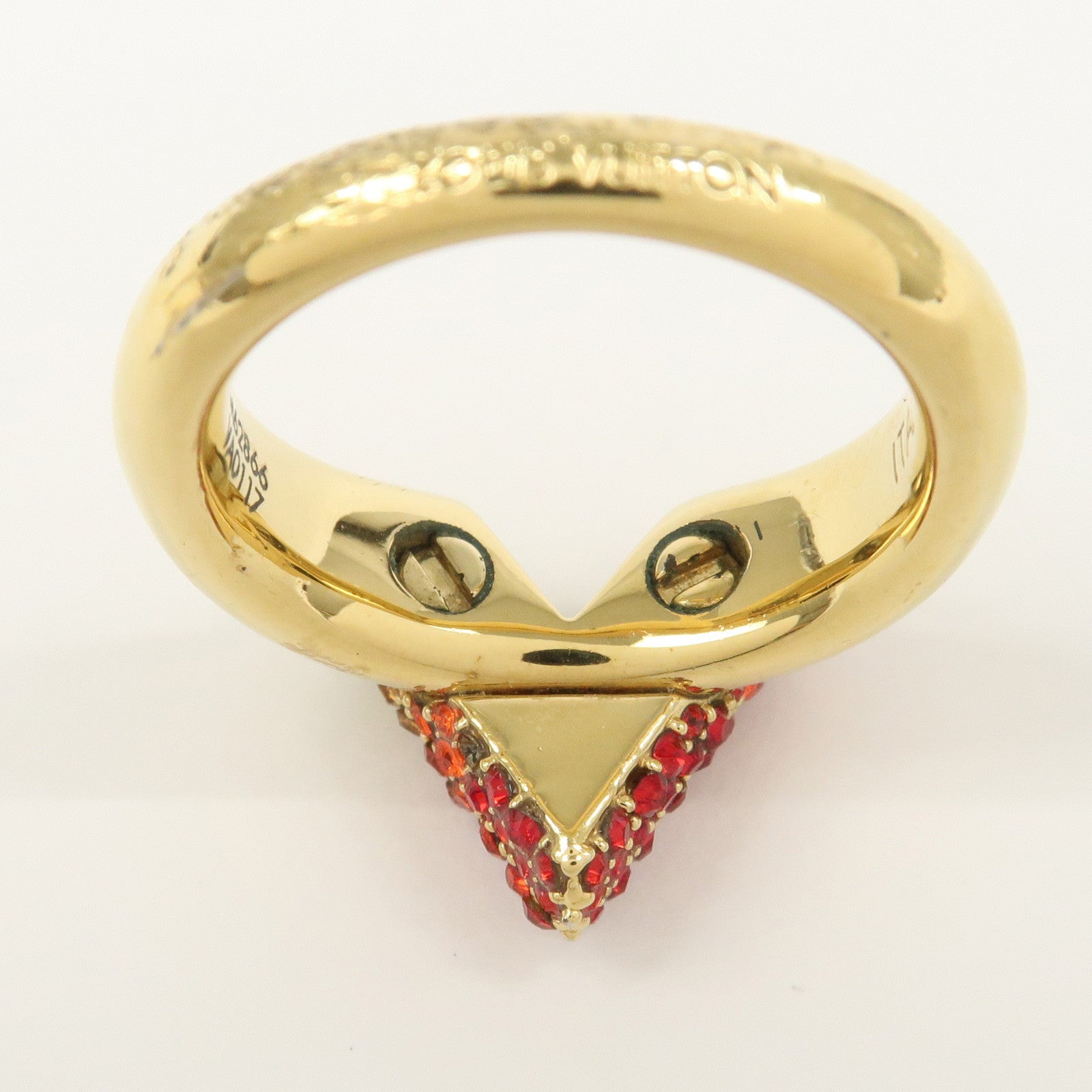 Louis Vuitton Essential V Ring Rhinestone Gold Red M62866